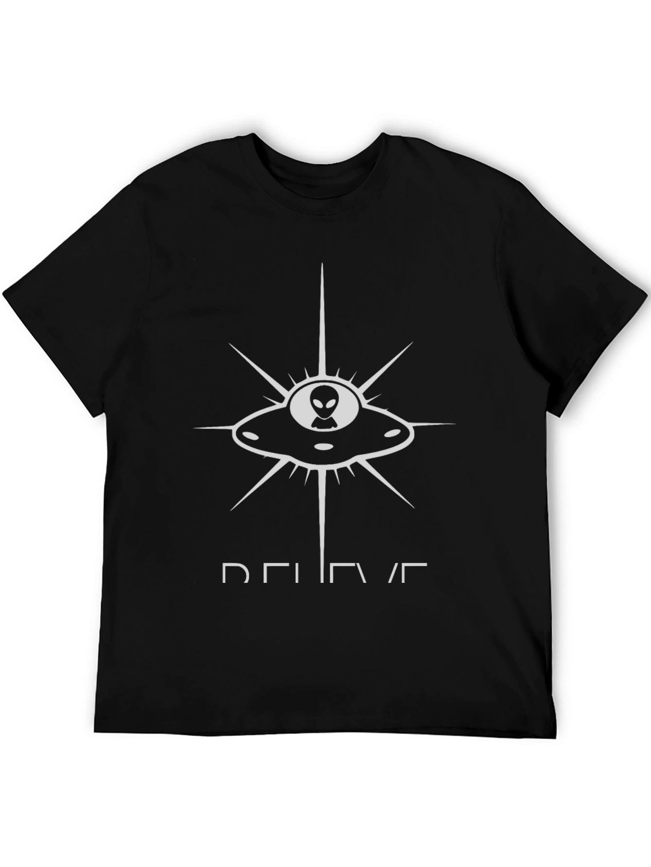 Black Believe Alien UFO Graphic Tee - Black Cotton T-Shirt view 5