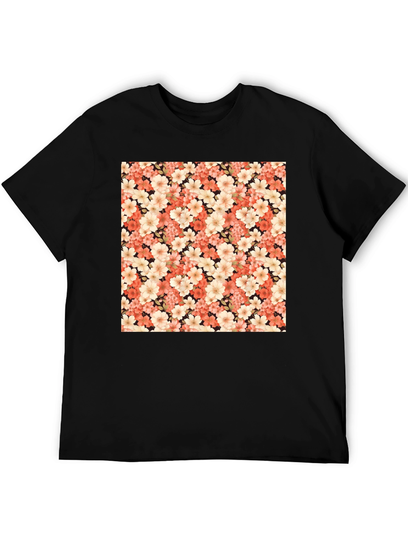 Black Floral Pattern Black T-Shirt view 5