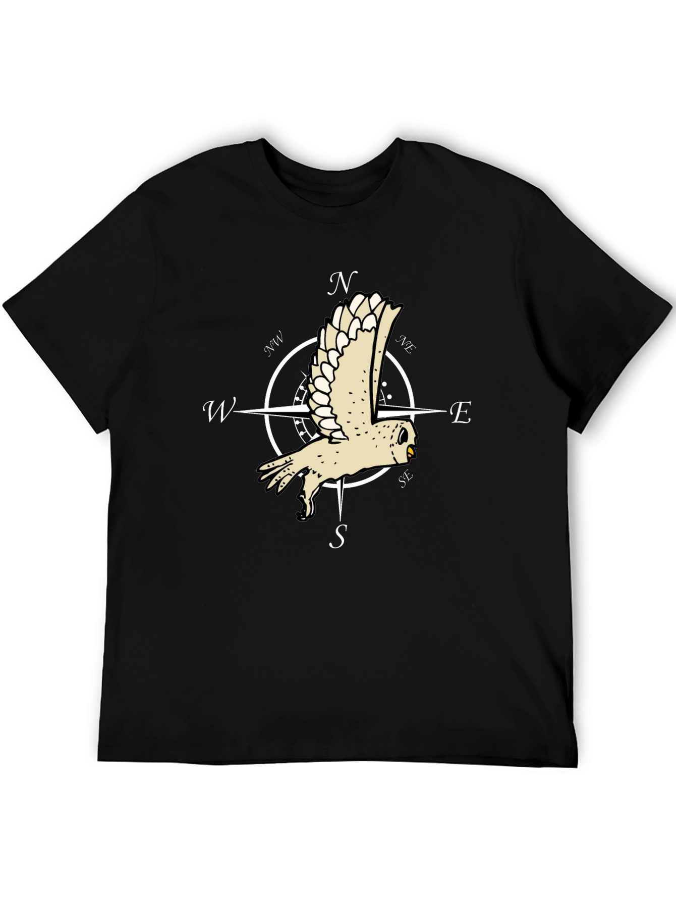 Black Owl Compass Rose Black T-Shirt view 5
