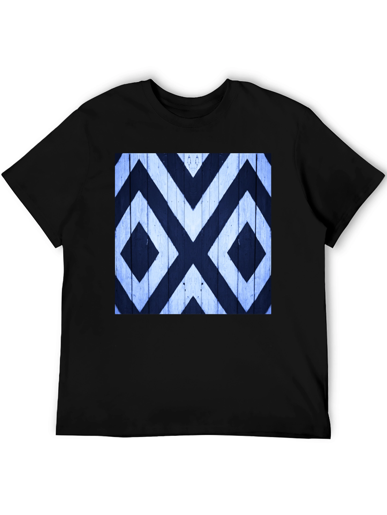 Black Geometric Pattern Tee - Black Cotton Casual Wear view 5