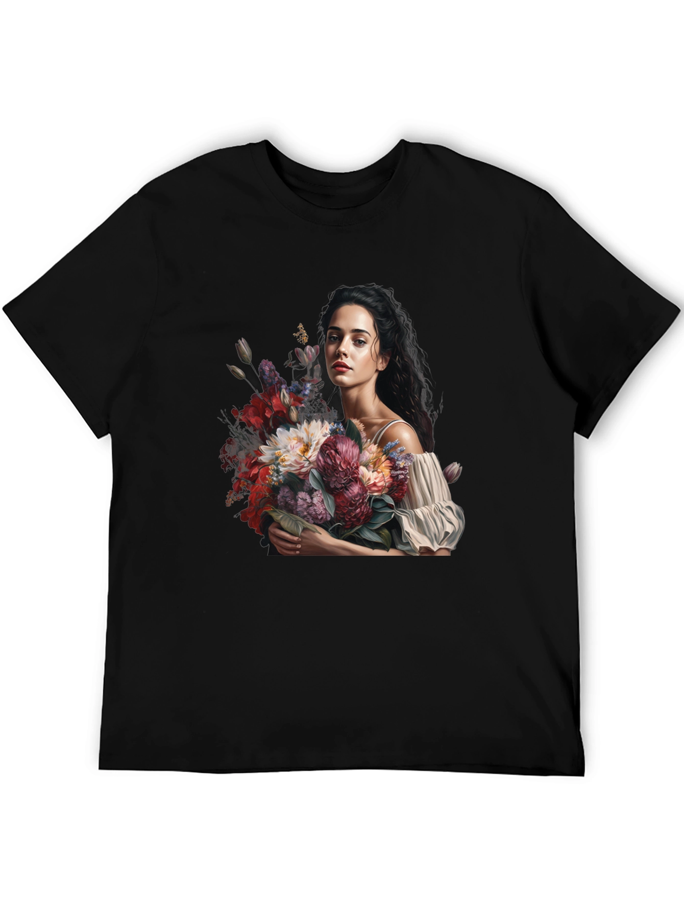 Floral Portrait Black T-Shirt - 5