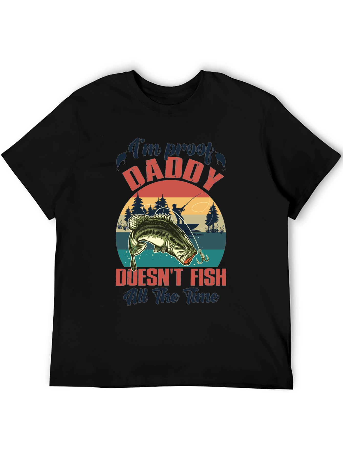Black Funny Fishing T-Shirt - Daddy Doesn't Fish All The Time view 5