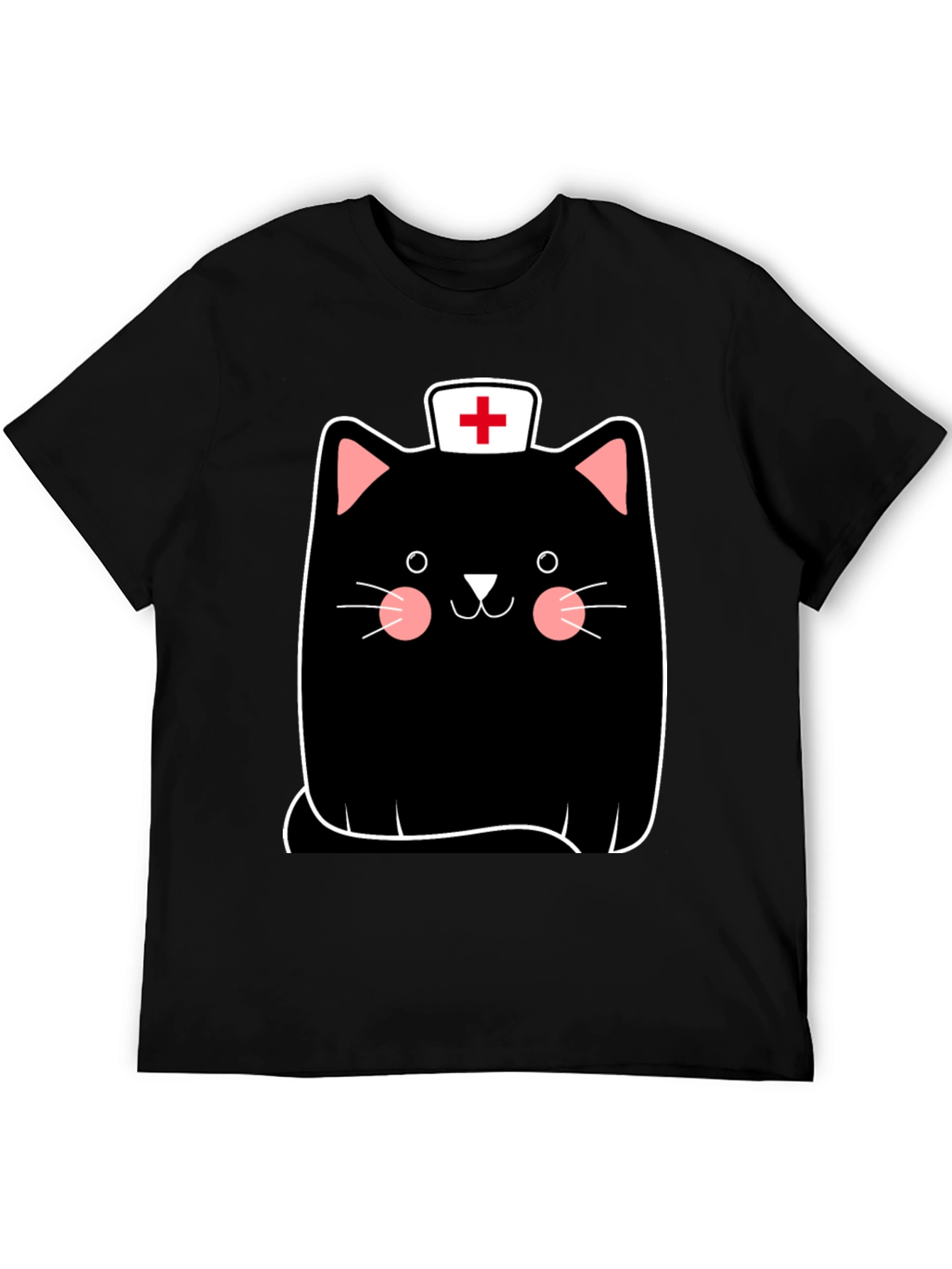 Black Nurse Cat Graphic Tee - Black Cotton T-Shirt view 5