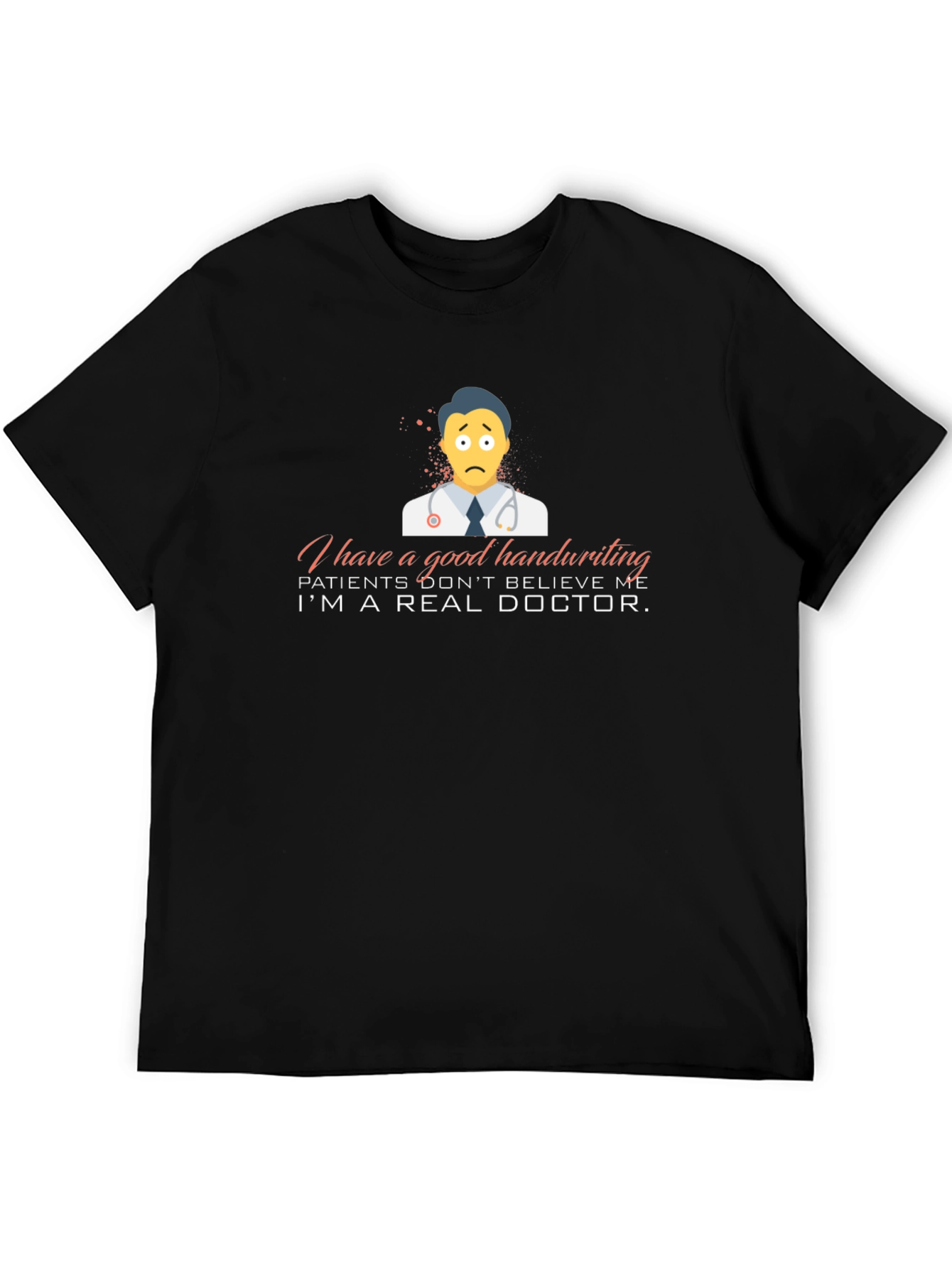 Black Funny Doctor T-Shirt - Good Handwriting view 5