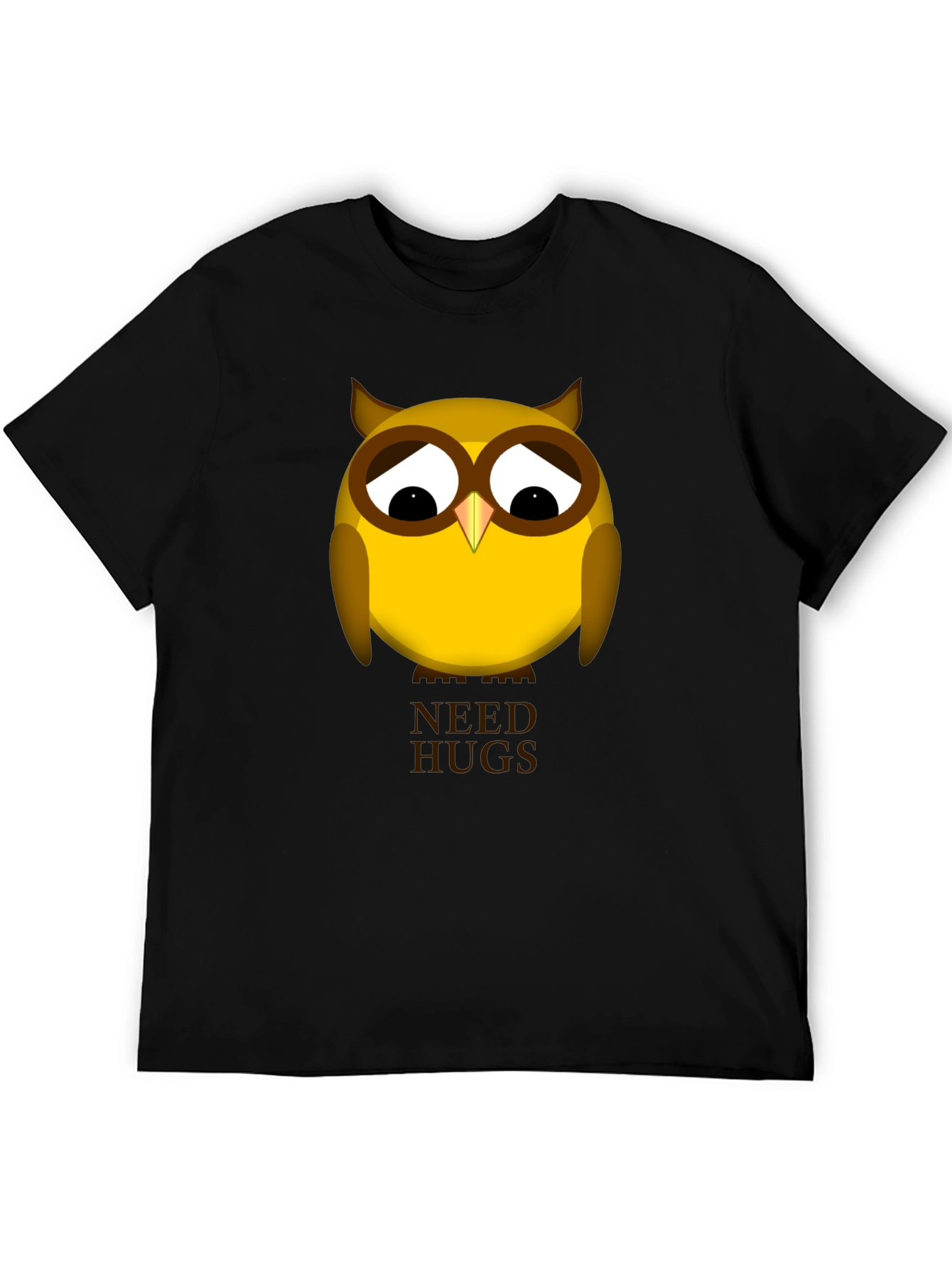 Black Sad Owl Needs Hugs Graphic T-Shirt - Unisex Black Tee view 5
