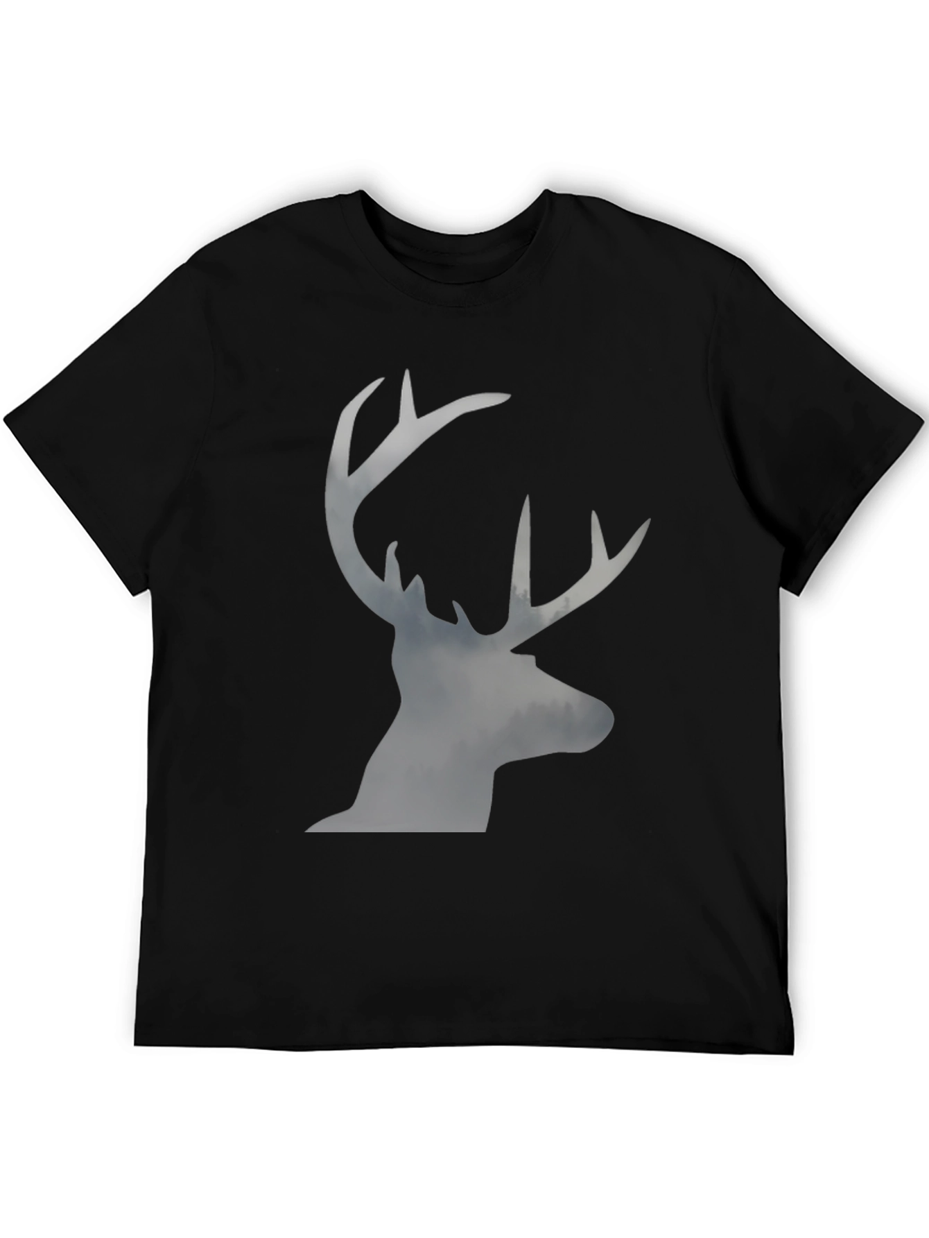 Black Men's Black T-Shirt with Stag Silhouette Graphic view 5