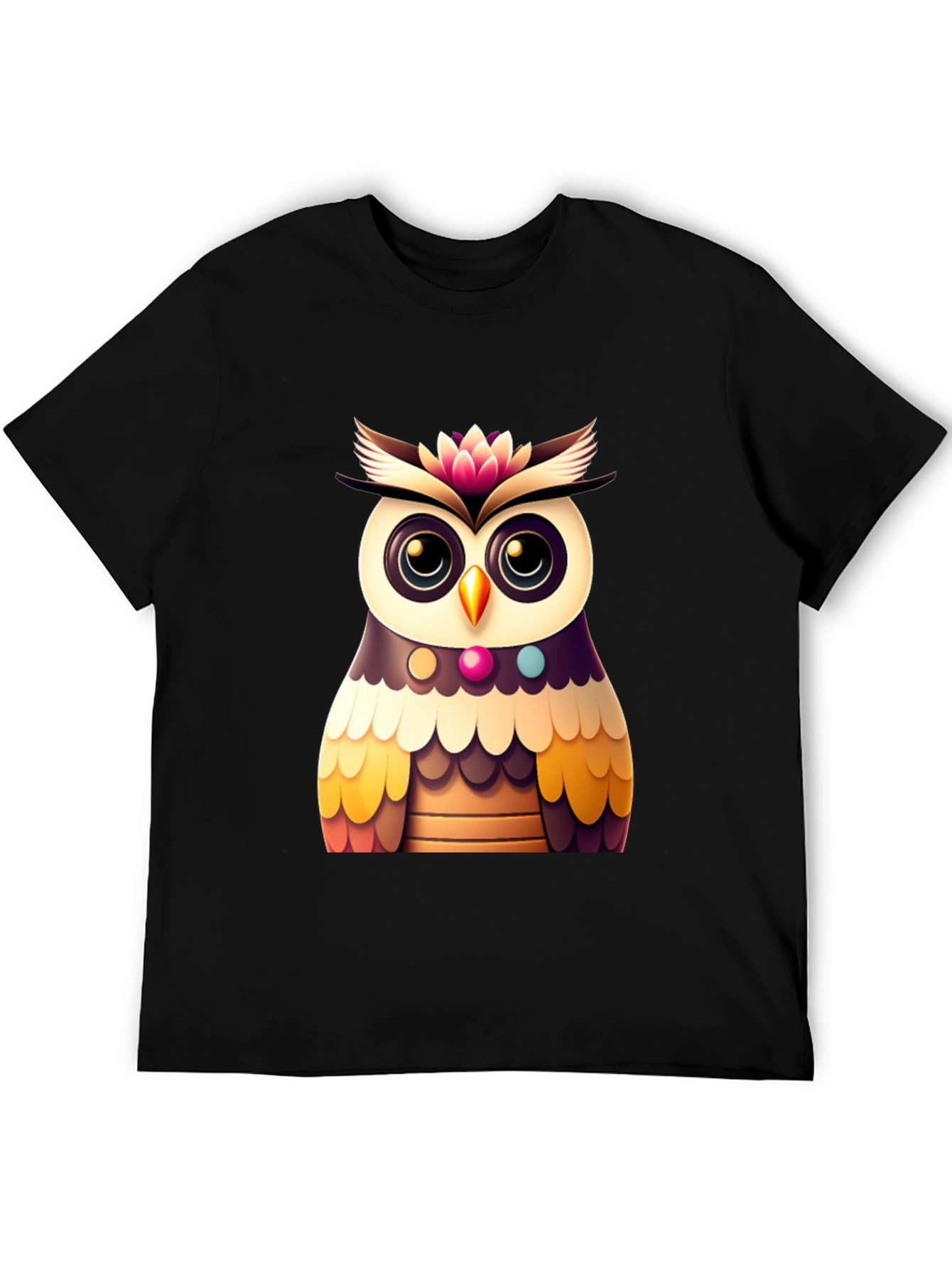 Black Cute Owl Graphic Tee - Black Casual T-Shirt view 5
