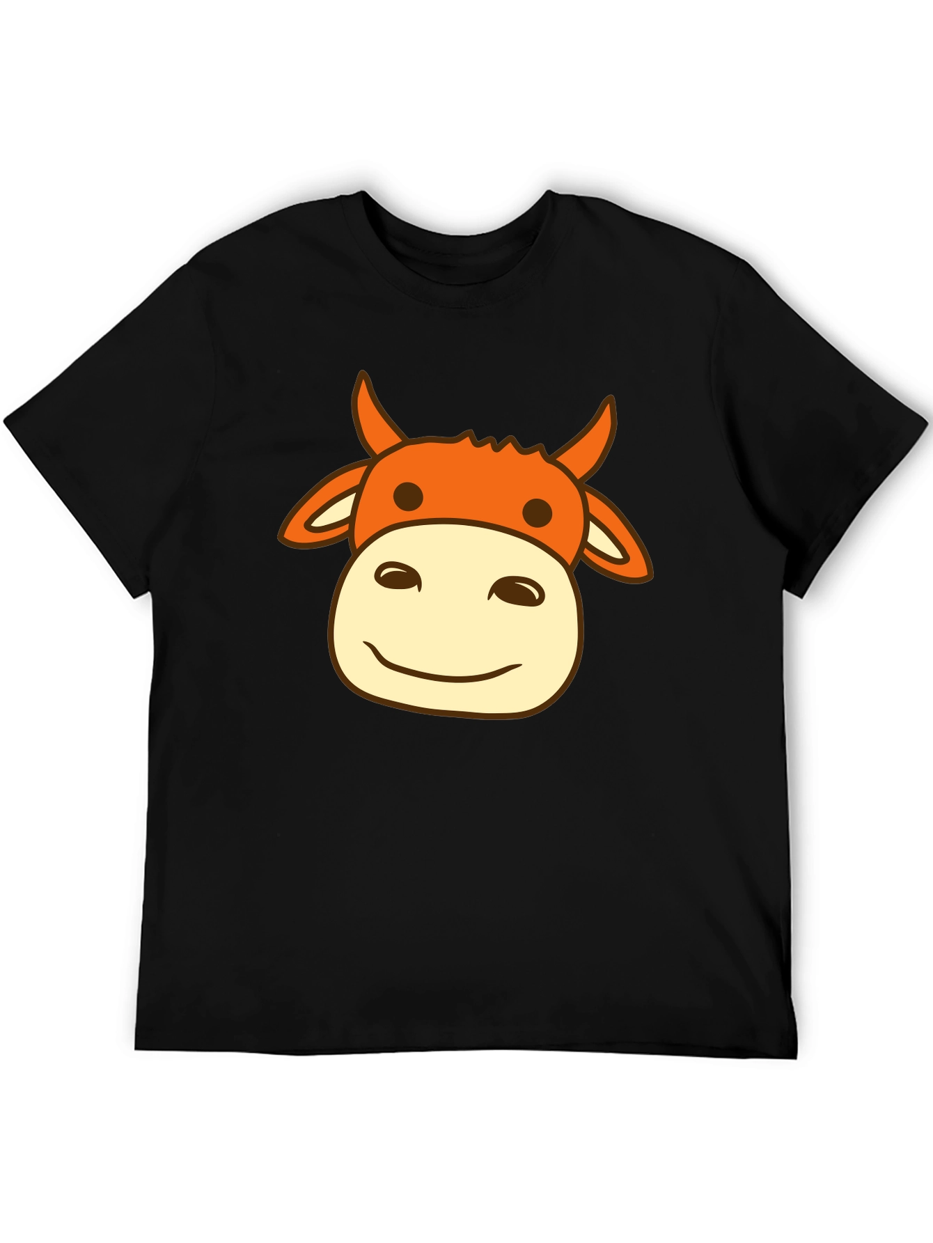 Black Cow Face Graphic Print Men's Black T-Shirt view 5
