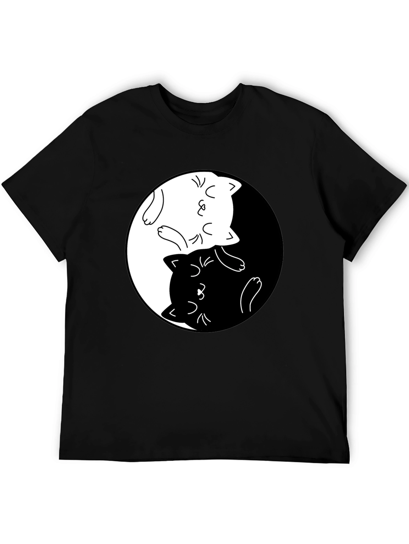 Black Yin Yang Cats Graphic T-Shirt view 5