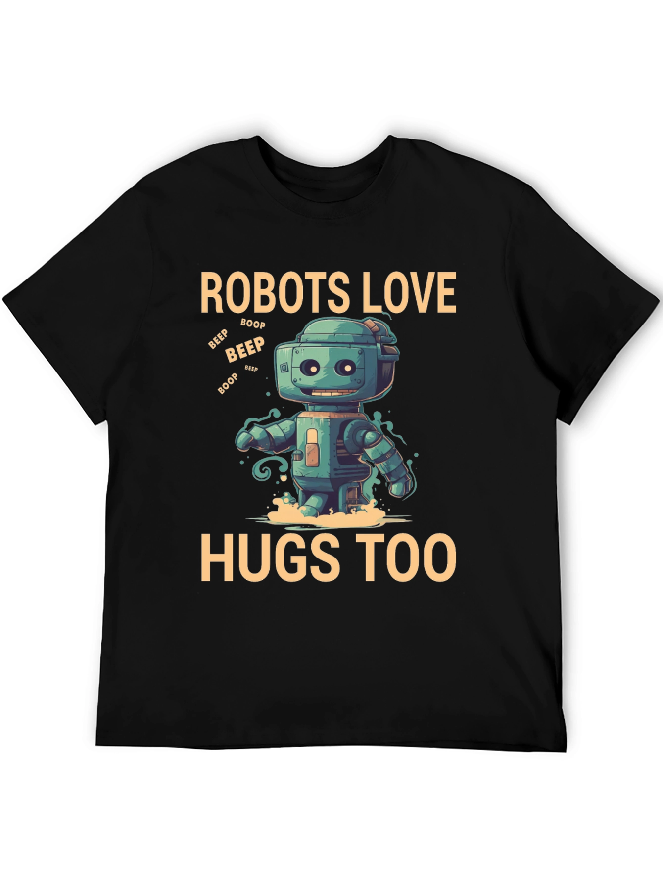 Black Robots Love Hugs Too T-Shirt, Graphic Tee view 5