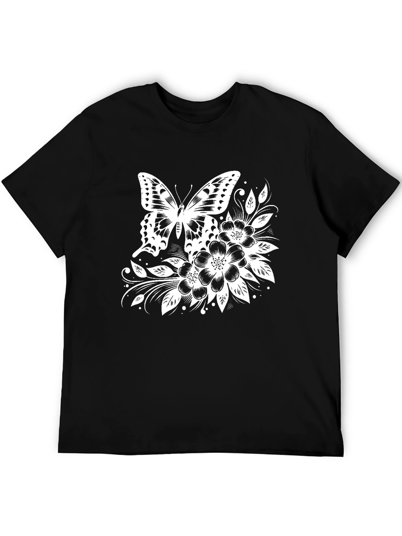 Black Butterfly Floral Graphic Tee - Black Cotton Blend Shirt view 5