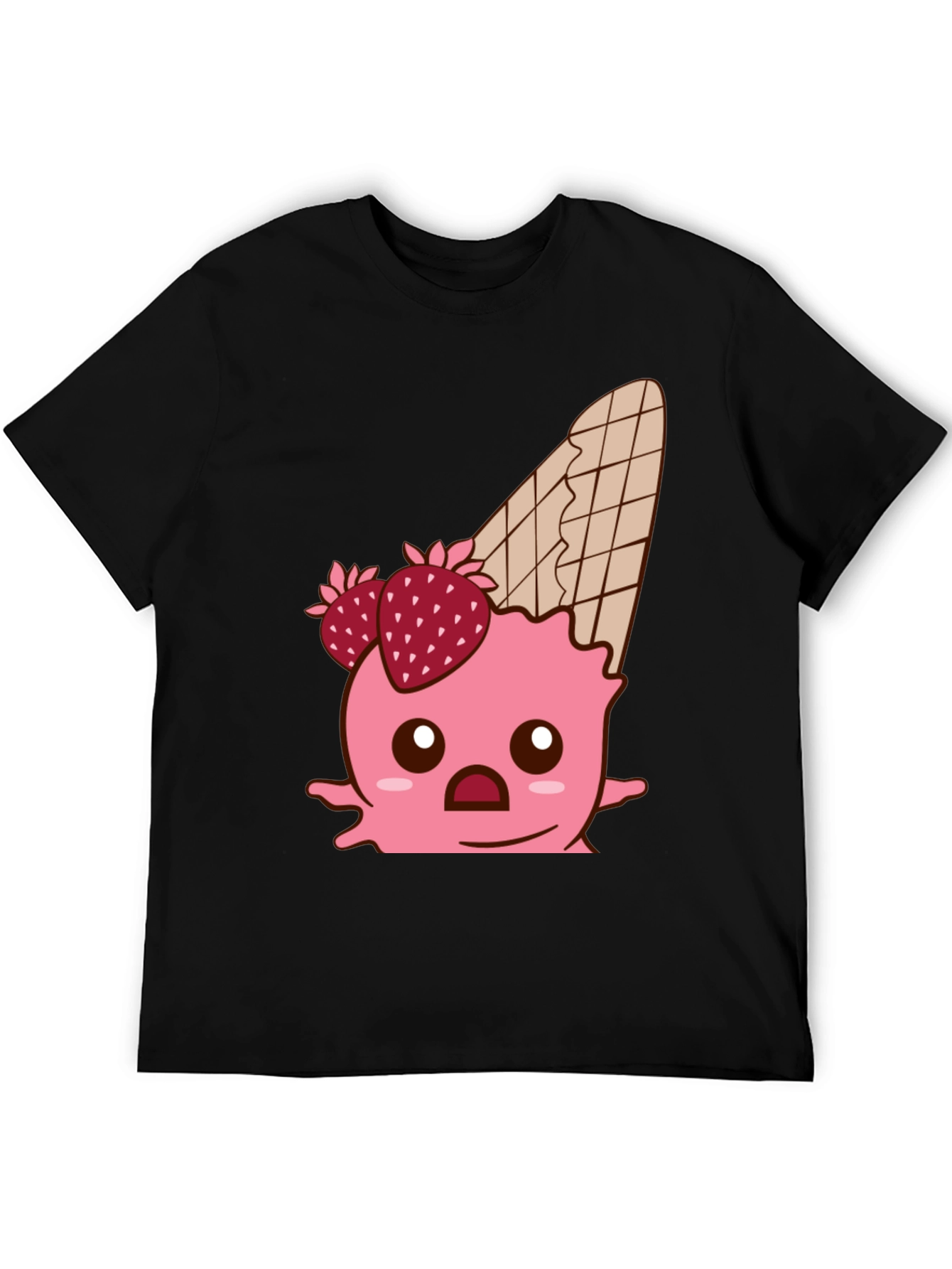 Black Kawaii Strawberry Ice Cream Cone Graphic Tee view 5