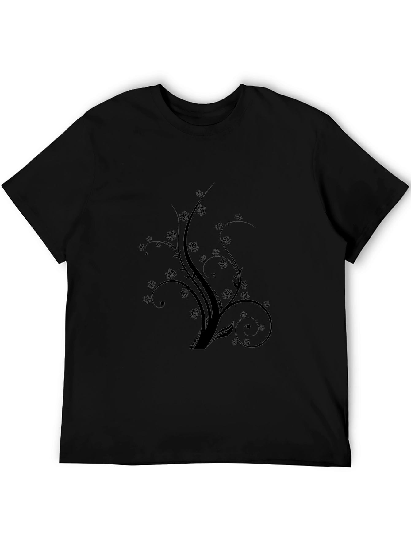 Black Men's Black Floral Vine Graphic Tee view 5