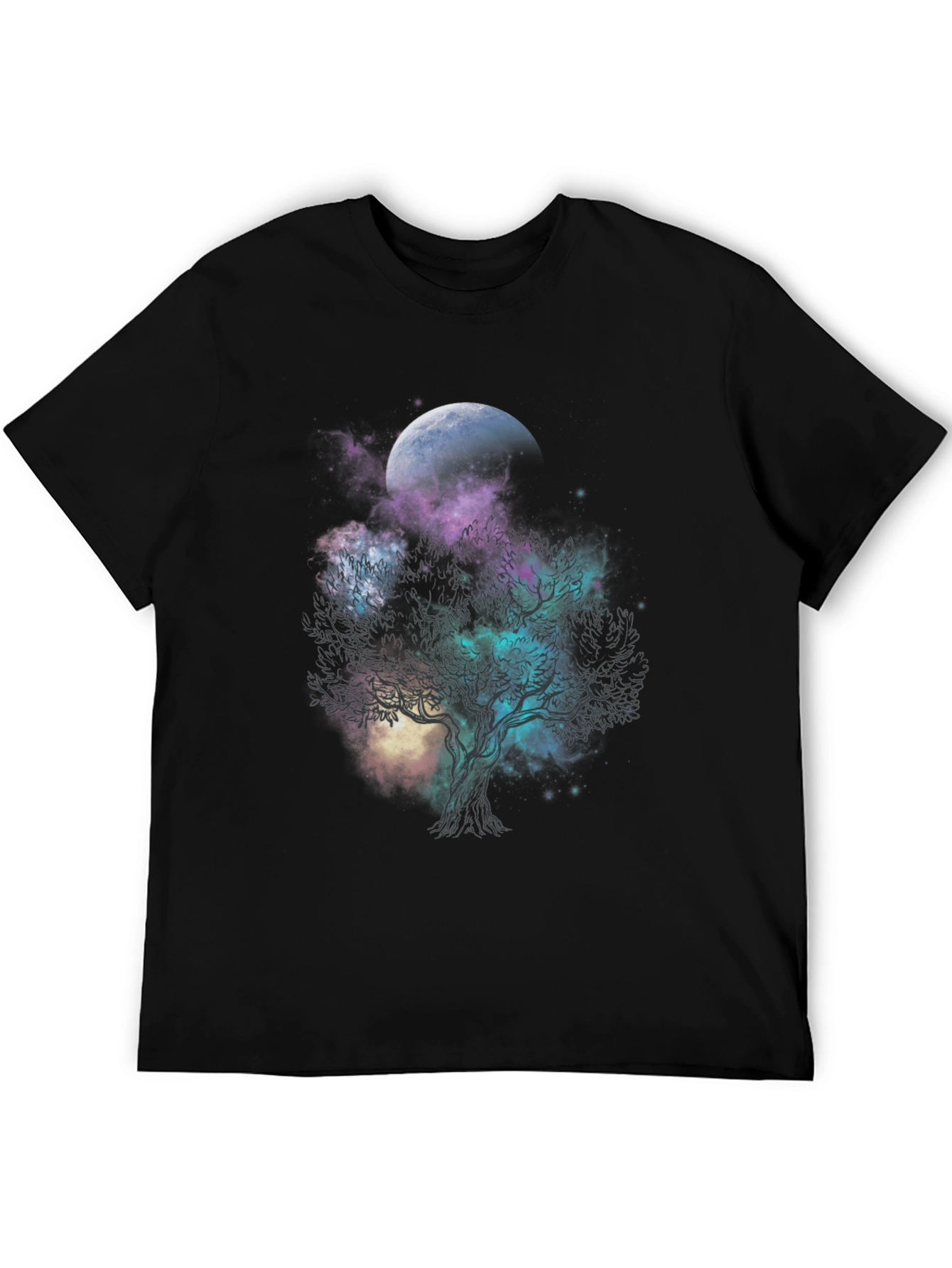 Black Celestial Tree Graphic T-Shirt - Black Cotton Tee view 5
