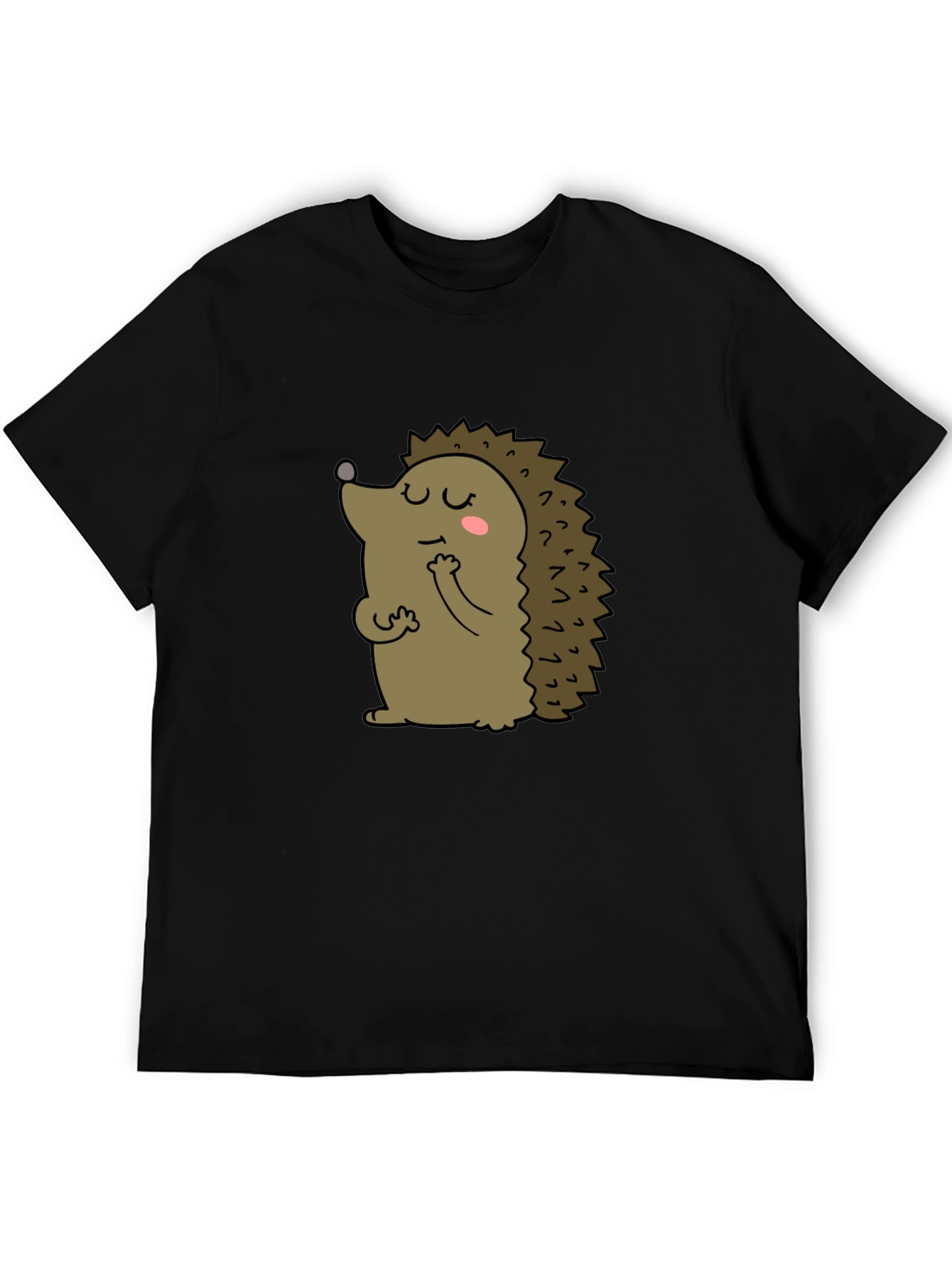 Black Cute Hedgehog Graphic Tee - Unisex Black T-Shirt view 5
