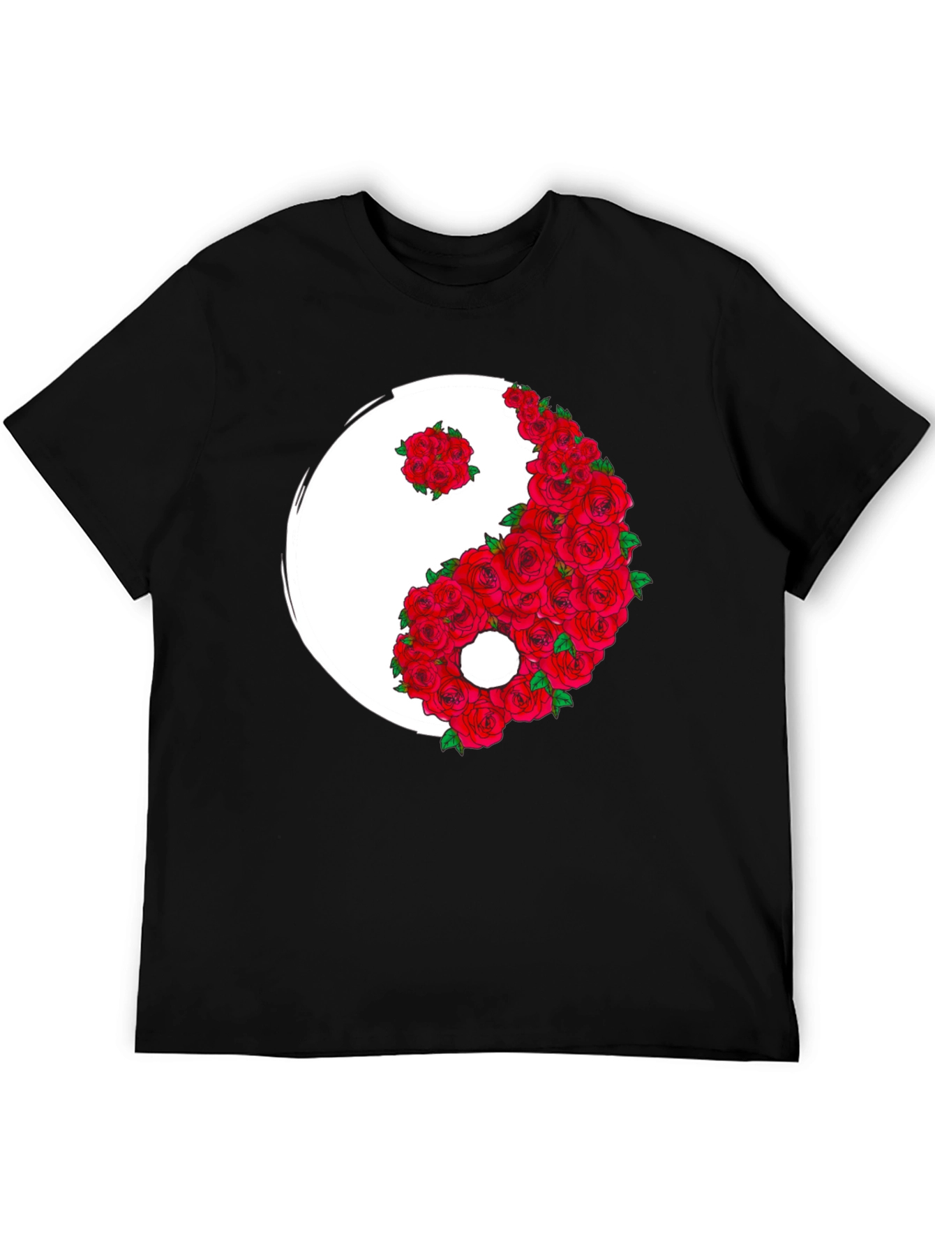 Black Yin Yang Rose Graphic T-Shirt view 5