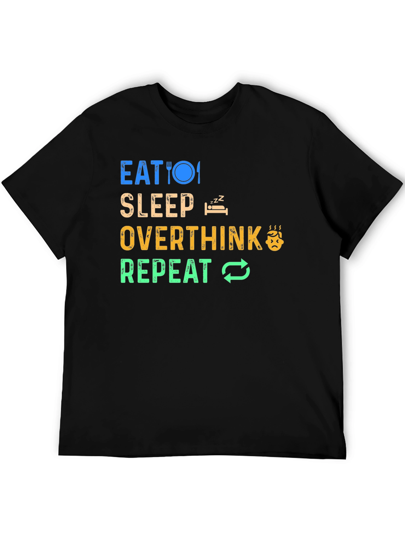 Black Eat Sleep Overthink Repeat Graphic Tee - Black view 5
