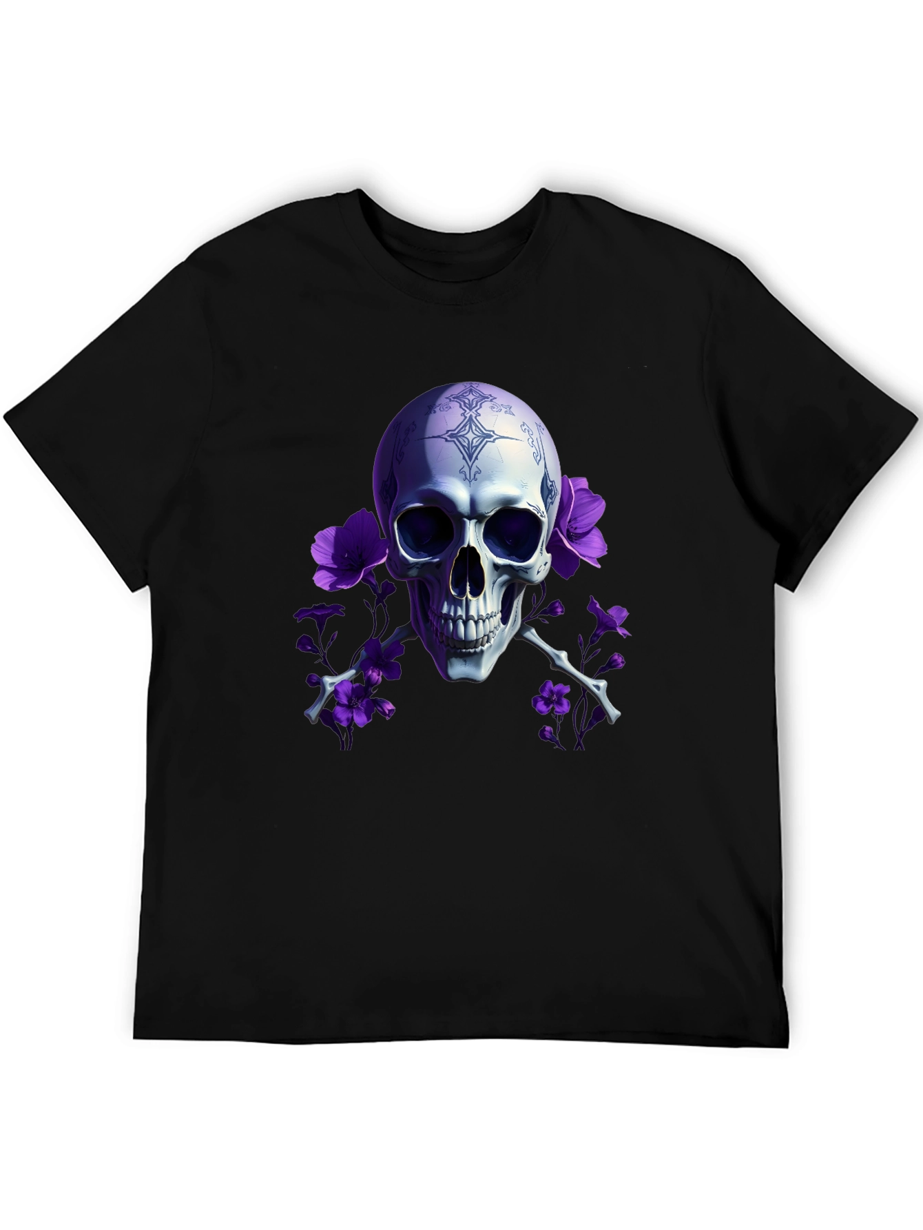 Black Skull & Flowers Graphic Tee view 5