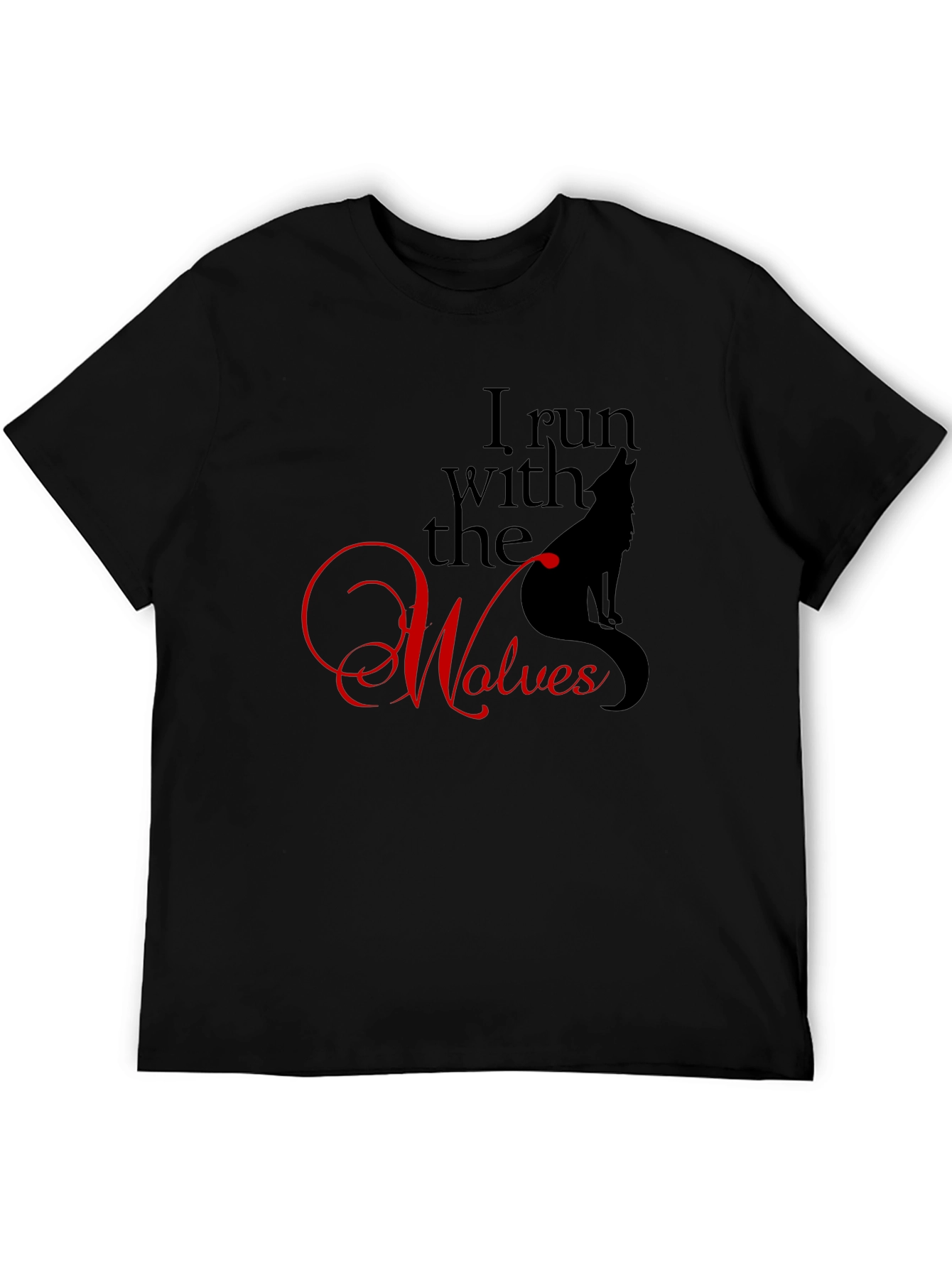 Black I Run With The Wolves Graphic Tee - Black Novelty T-Shirt view 5