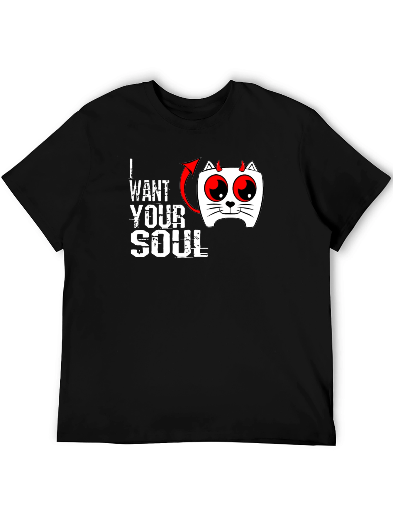 I Want Your Soul Cat Devil Graphic Black T-Shirt - 5