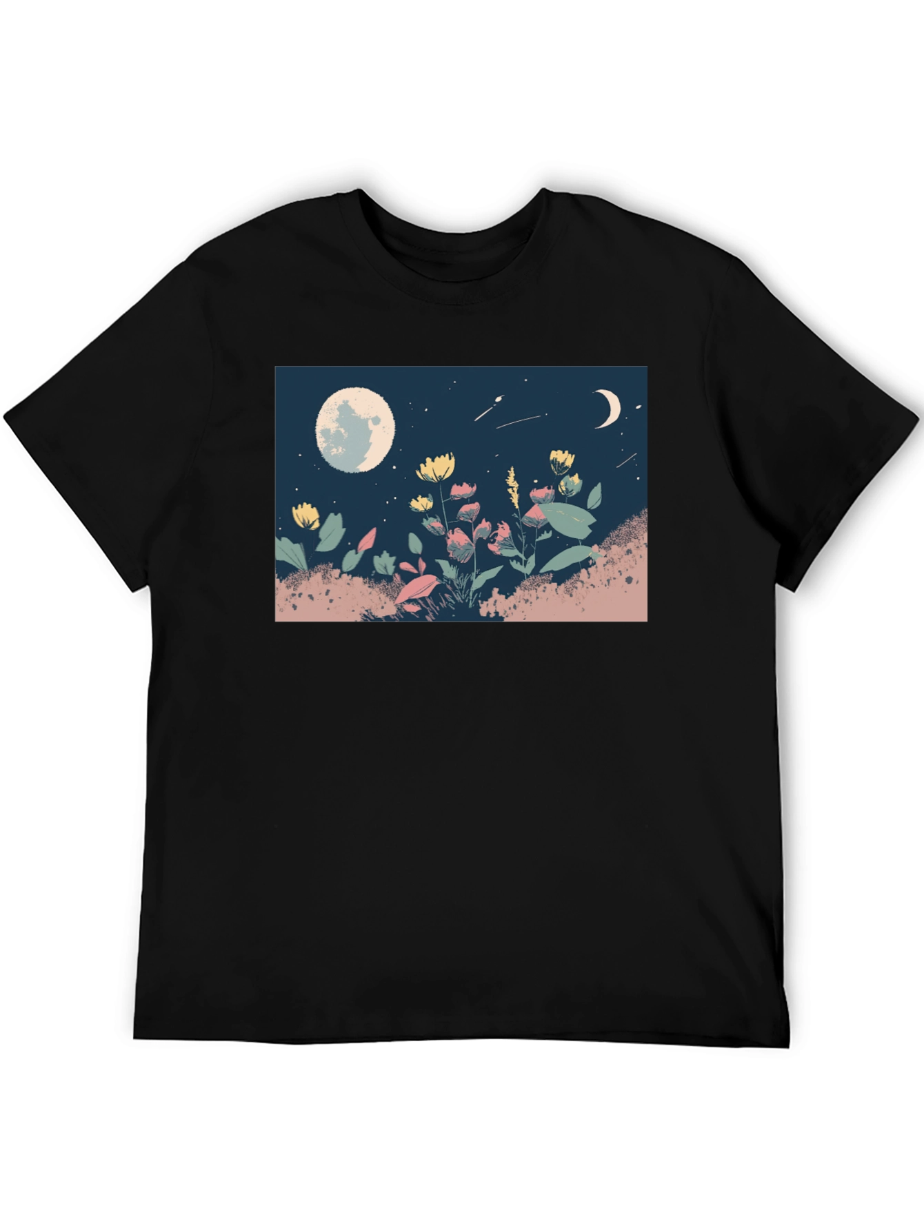 Moonlit Meadow Graphic Tee - Black Casual Shirt - 5