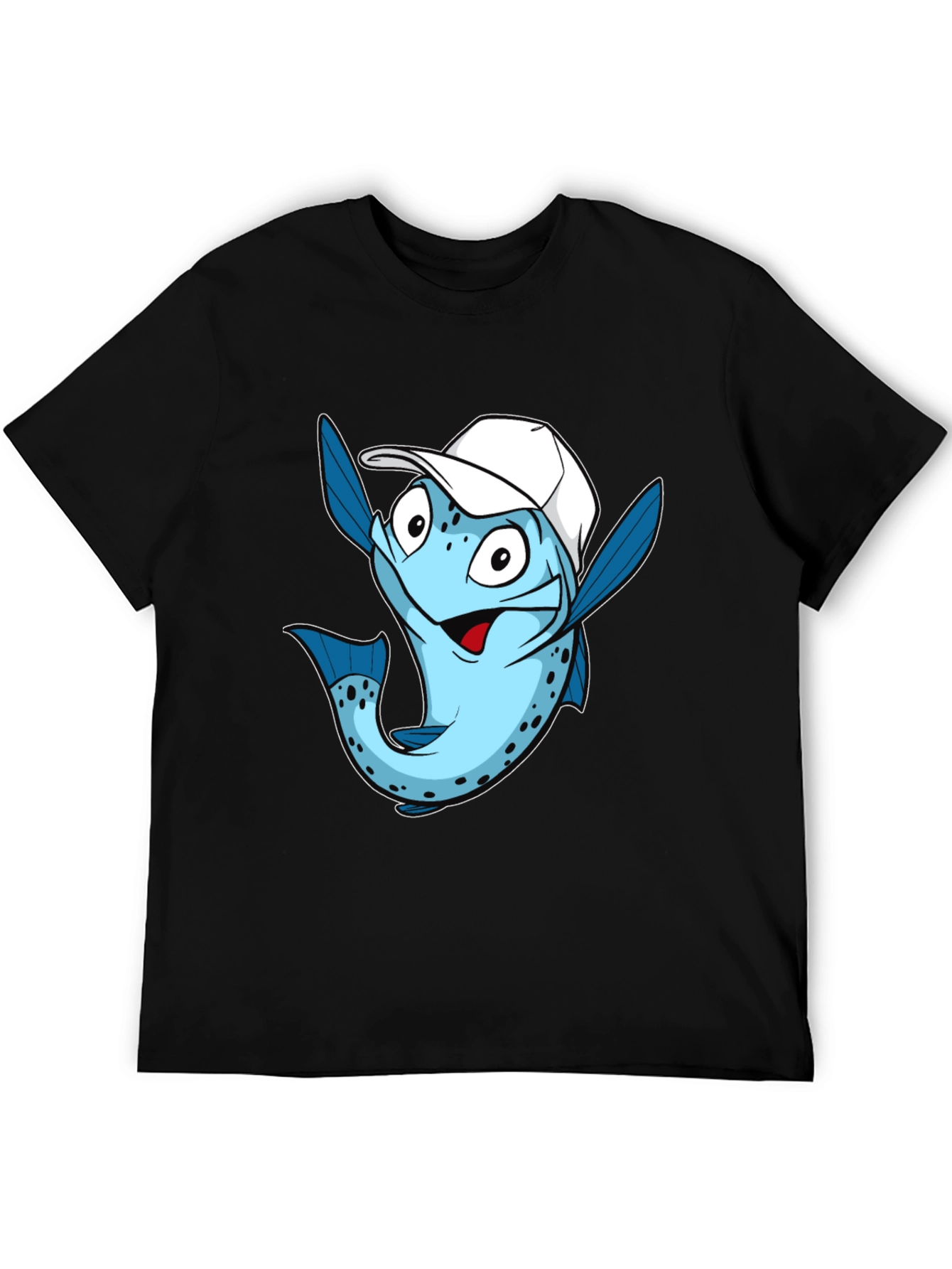 Black Funny Fish with Cap Graphic Tee - Black Cotton T-Shirt view 5