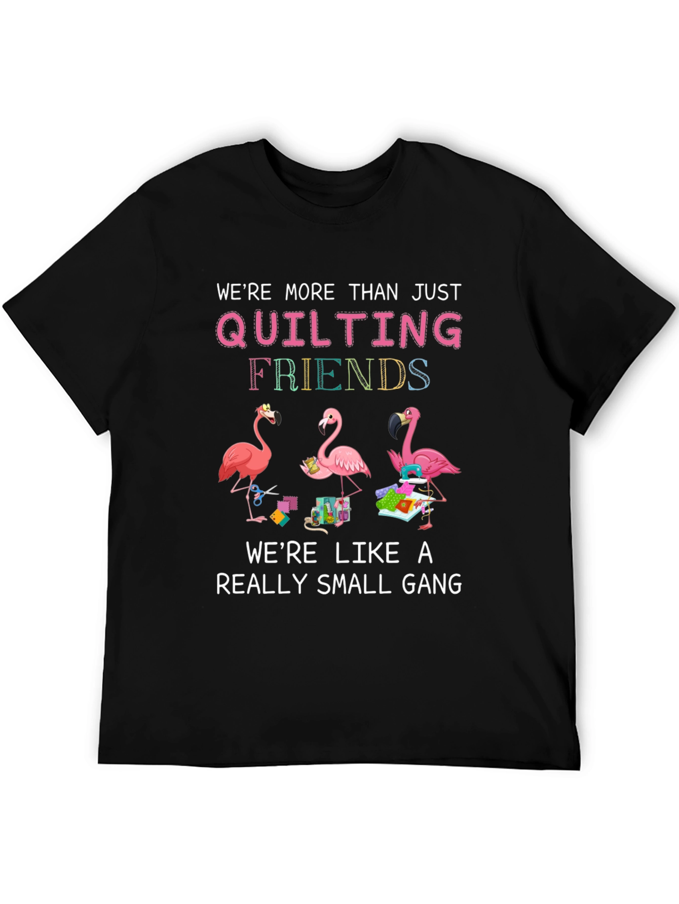 Black Quilting Friends Flamingo Black T-Shirt view 5