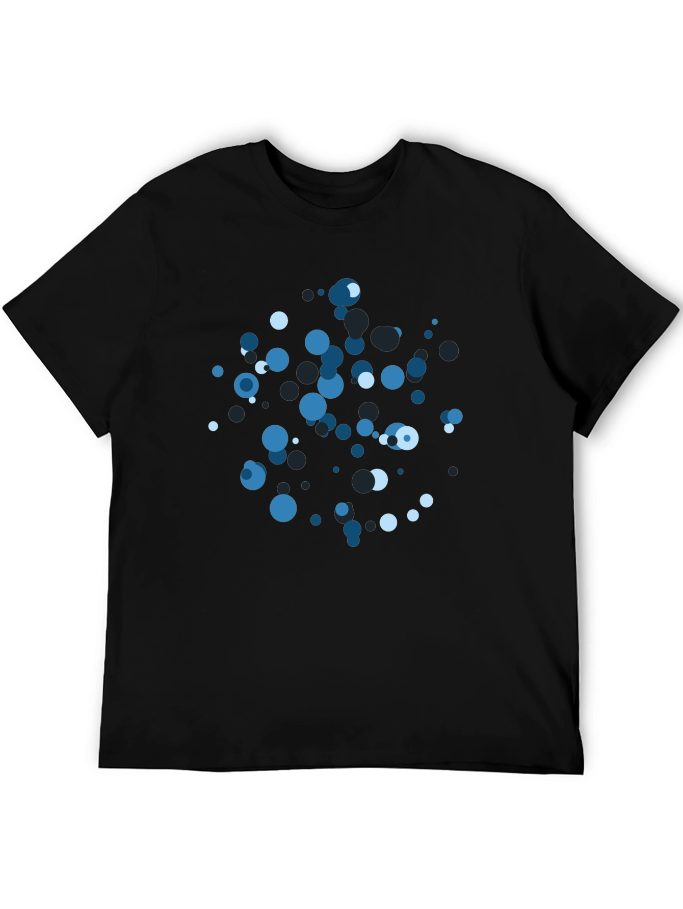 Black Abstract Blue Bubble Print Black T-Shirt view 5