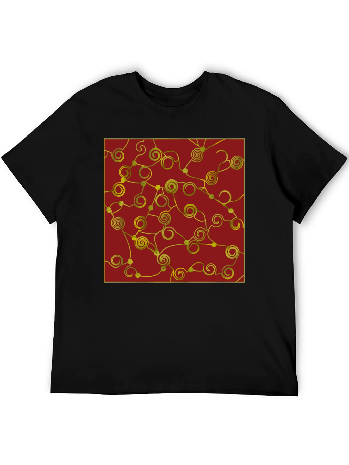 Black Stylish Black T-Shirt with Gold Swirl Graphic view 5