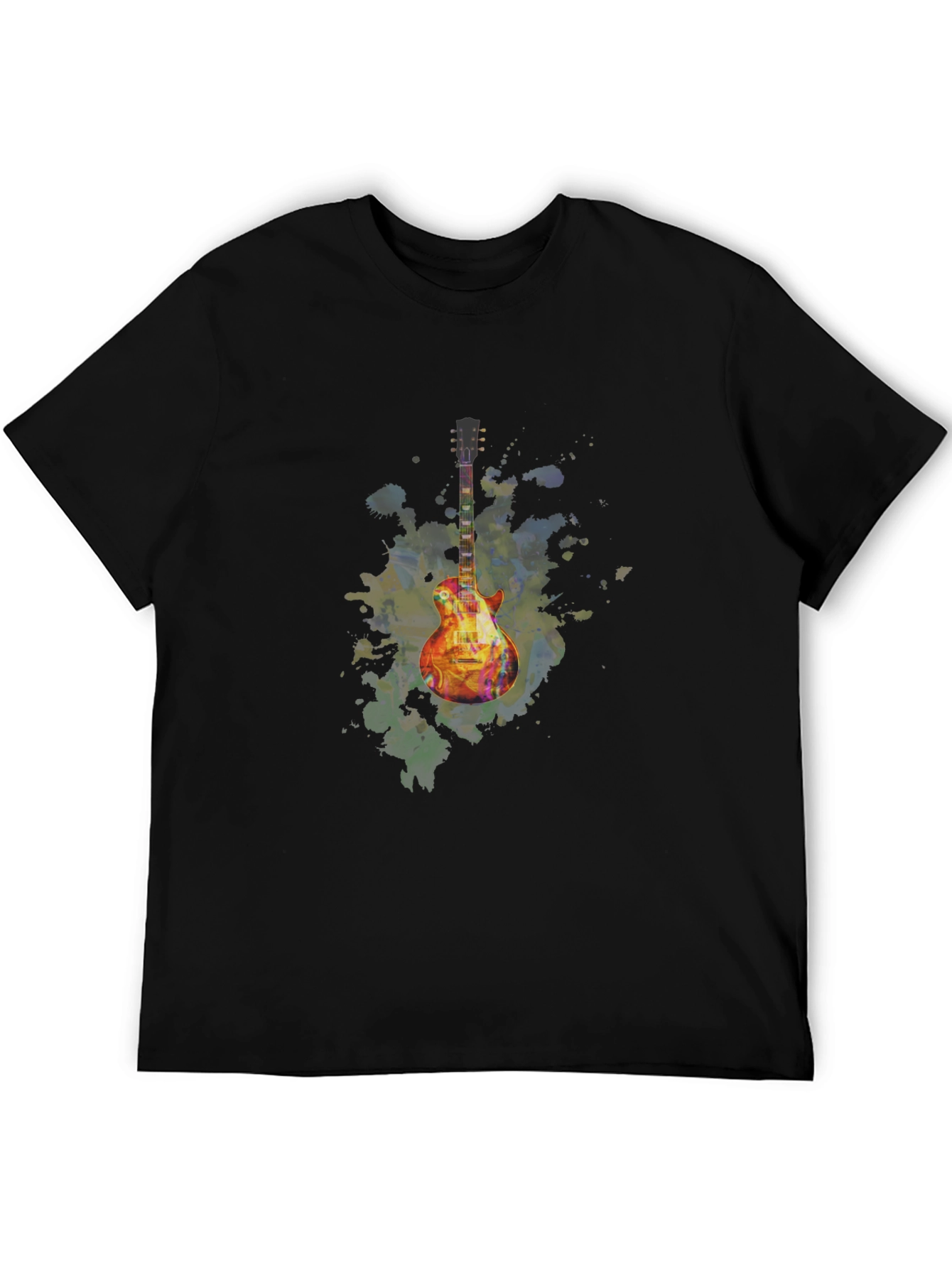 Black Electric Guitar Watercolor Graphic Tee view 5