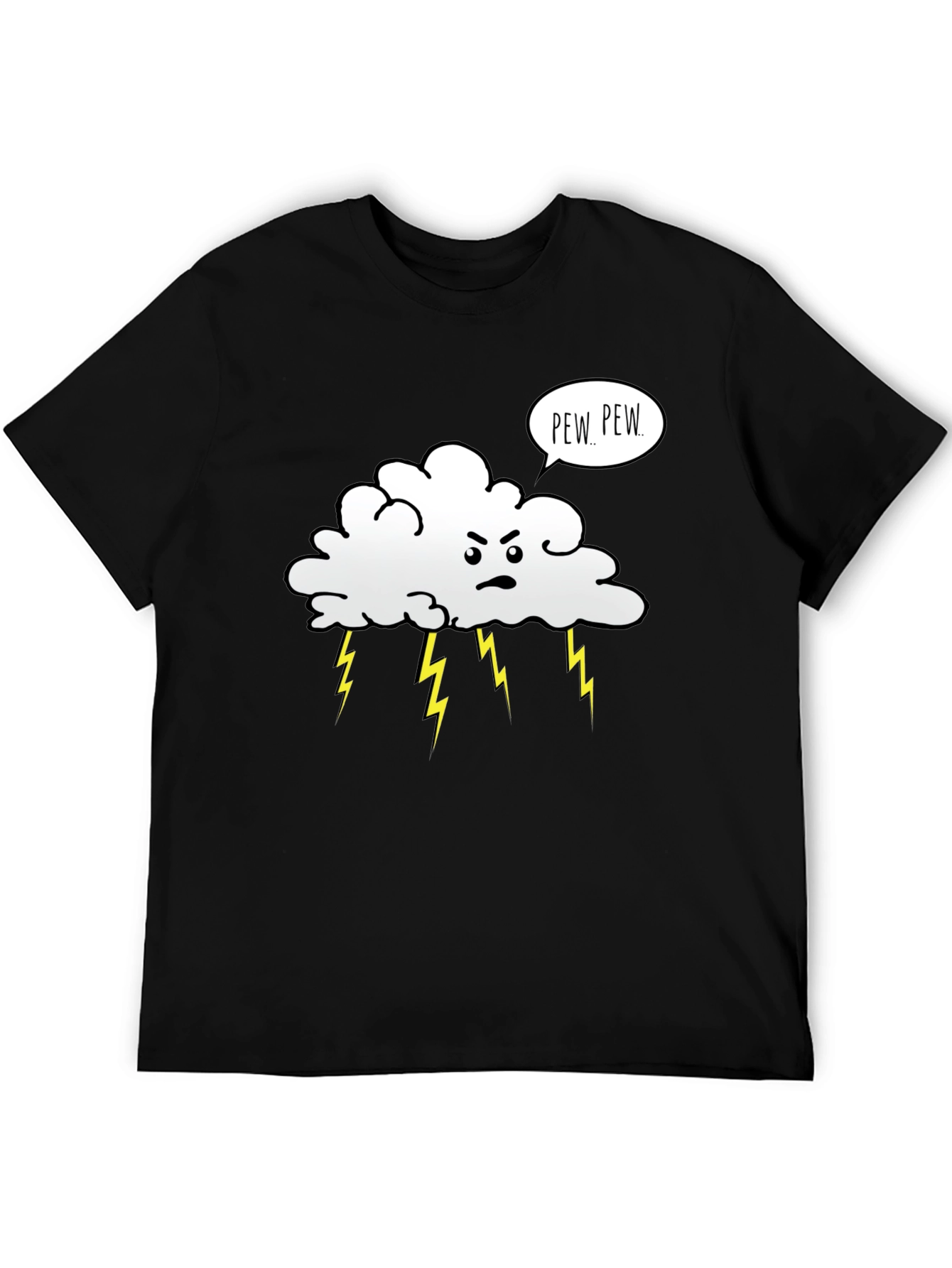 Black Angry Cloud Pew Pew Black Graphic T-Shirt view 5