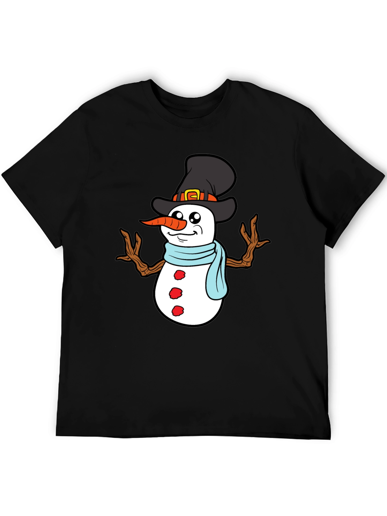 Black Snowman Graphic Tee - Festive Winter Holiday Shirt view 5