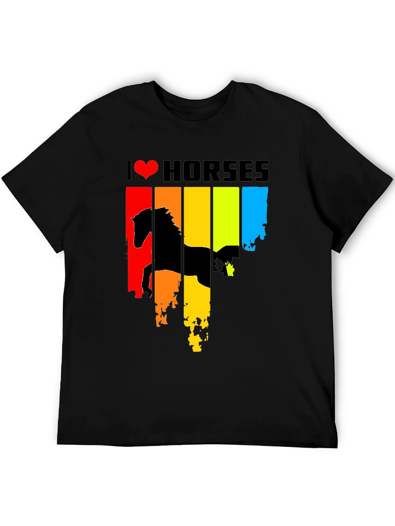 Black I Heart Horses Graphic Tee - Rainbow Horse Design view 5