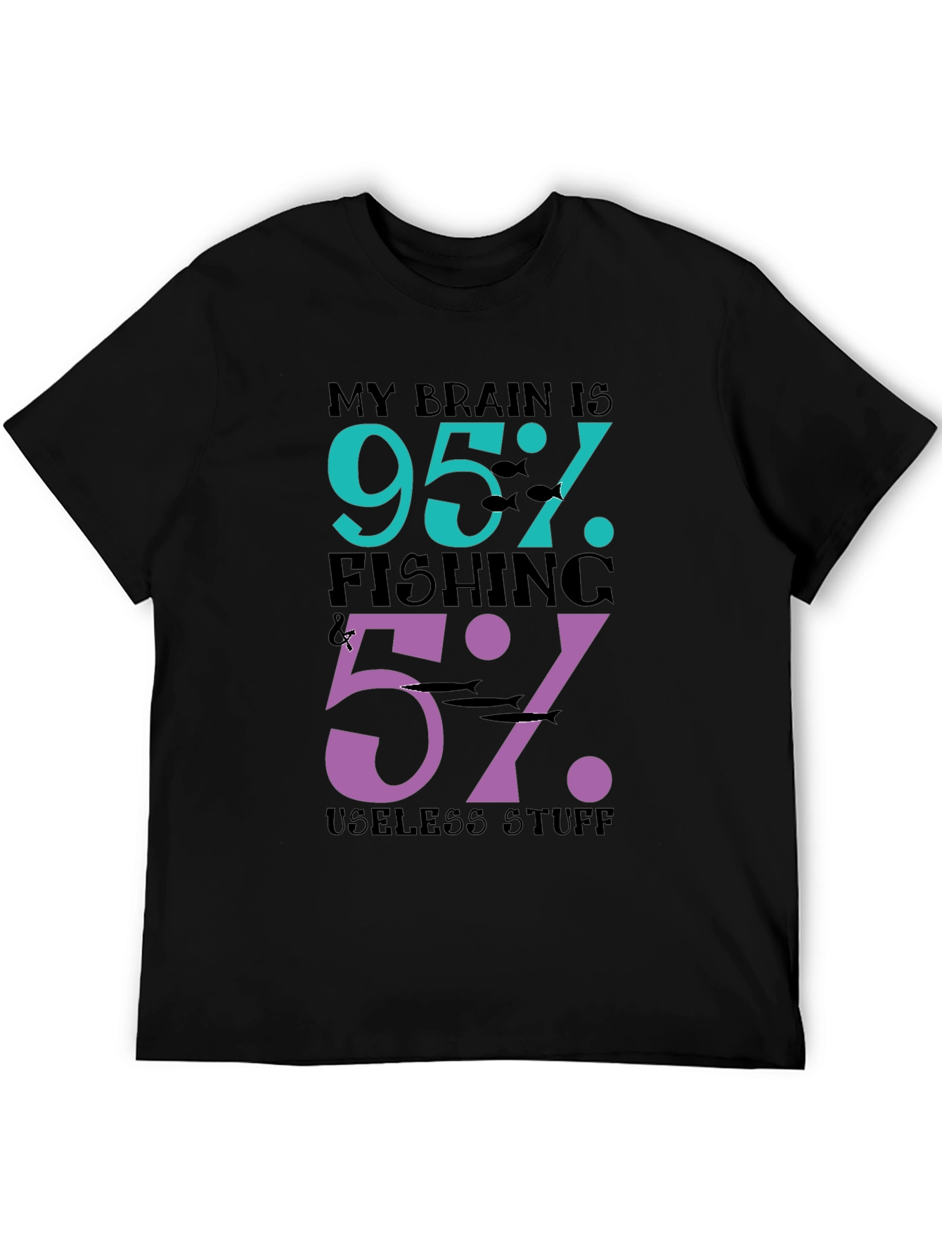 Black My Brain Is 95% Fishing T-Shirt - Funny Fisherman Tee view 5