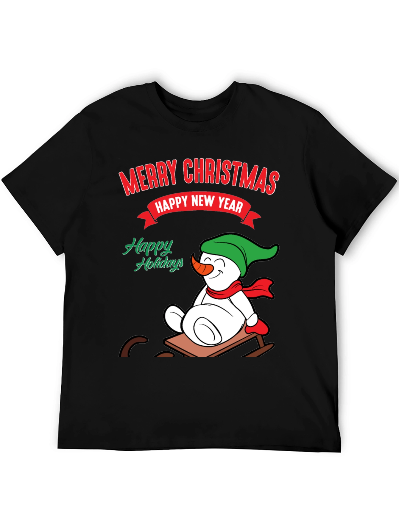 Black Festive Holiday T-Shirt: Merry Christmas & Happy New Year view 5