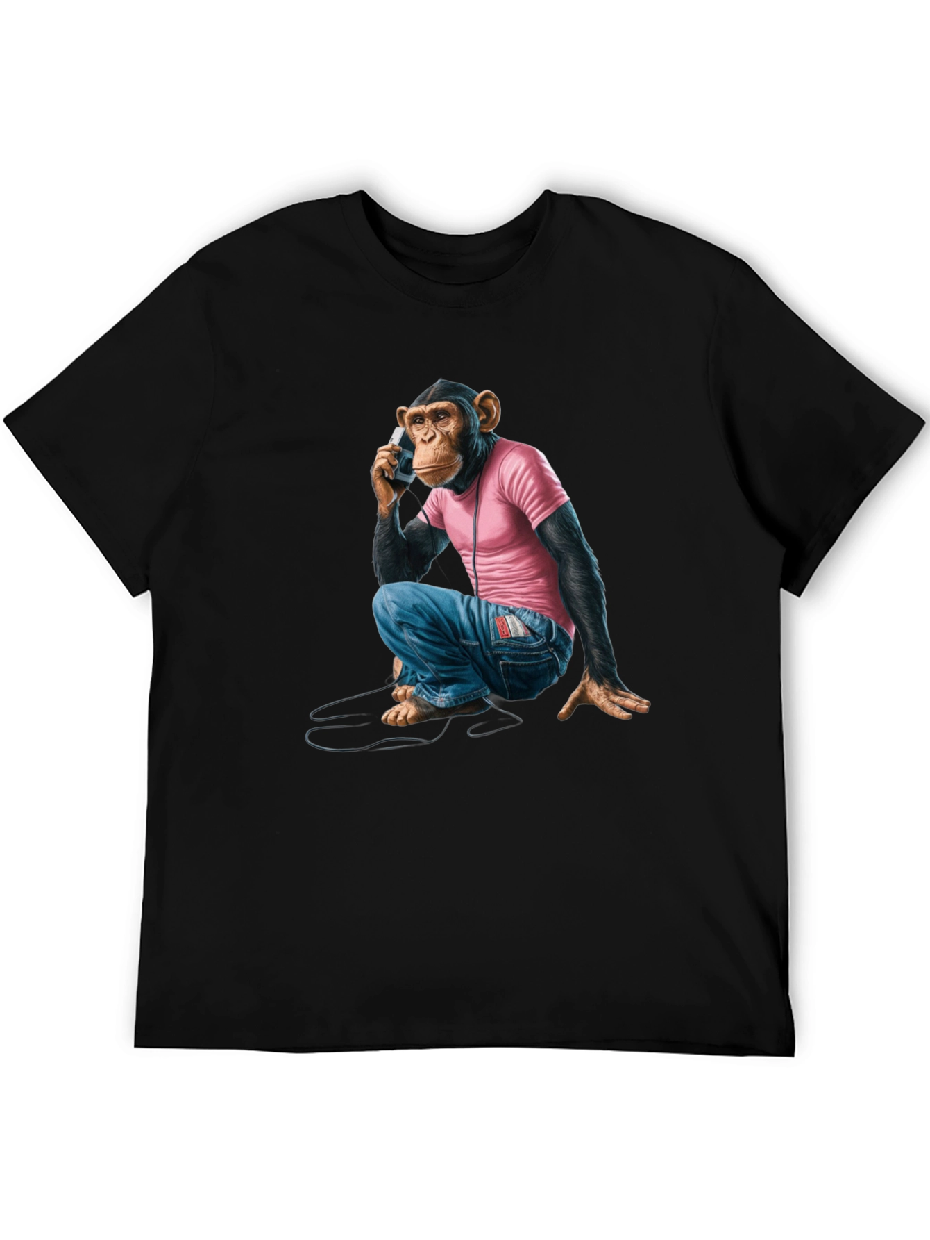 Black Monkey on Phone Graphic Tee - Quirky & Unique Design view 5