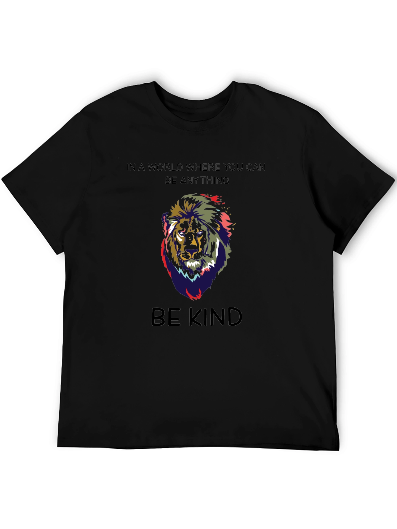 Black Be Kind Lion Graphic T-Shirt - Mens Black Crew Neck Tee view 5
