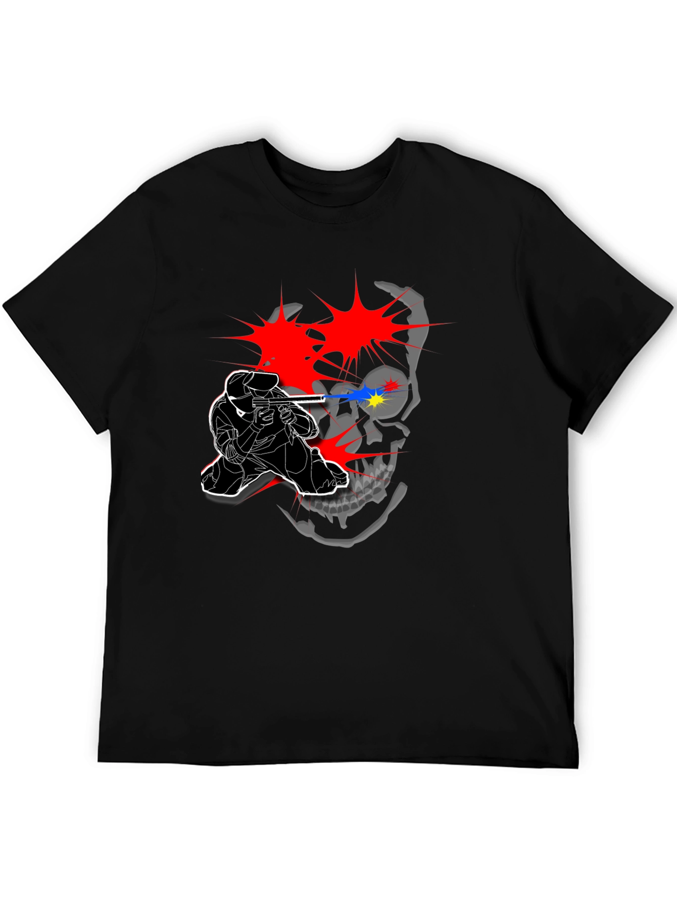 Black Skull Paintball T-Shirt - Black Cotton Graphic Tee view 5