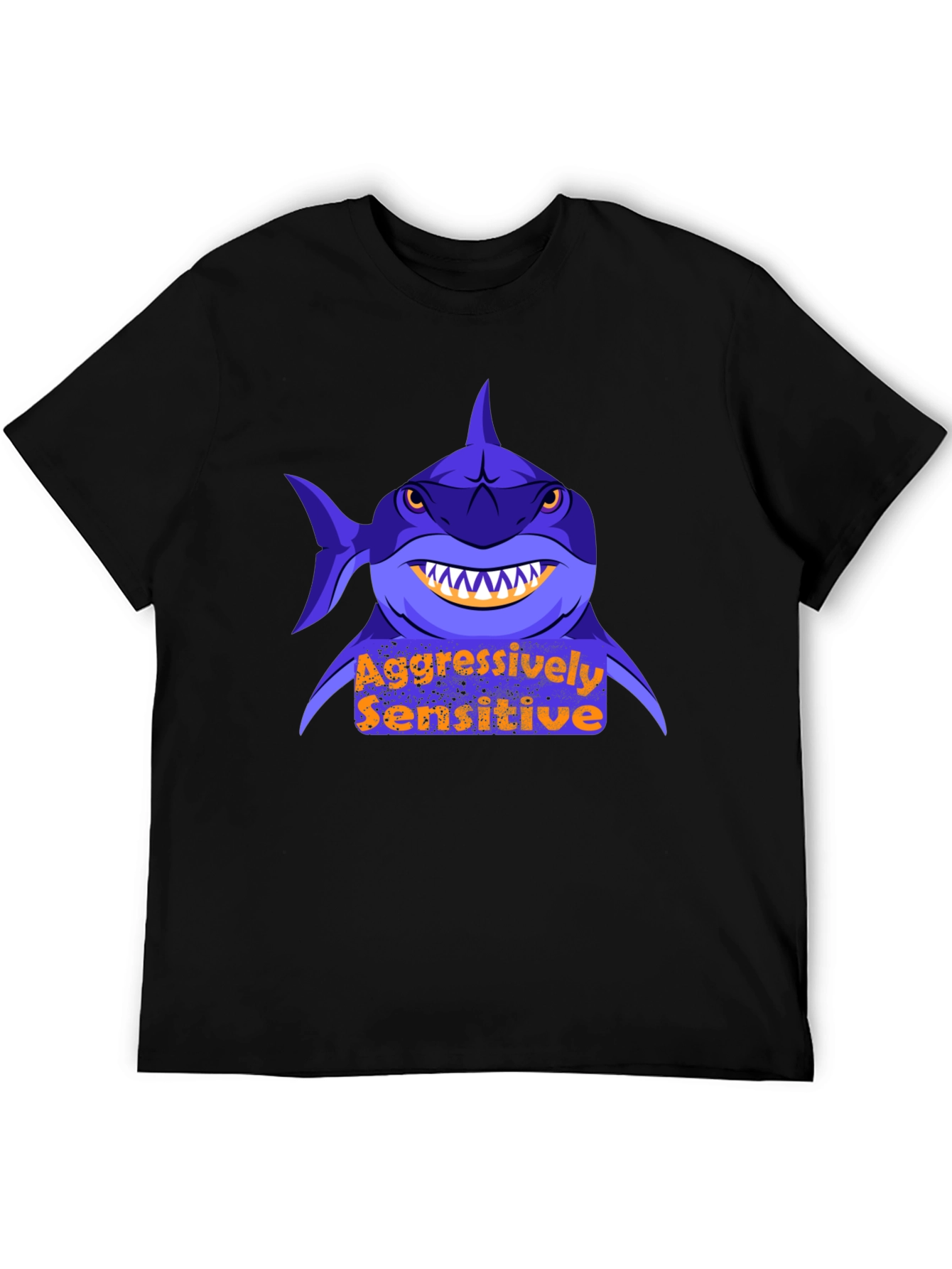 Black Aggressively Sensitive Graphic Tee - Shark T-Shirt view 5