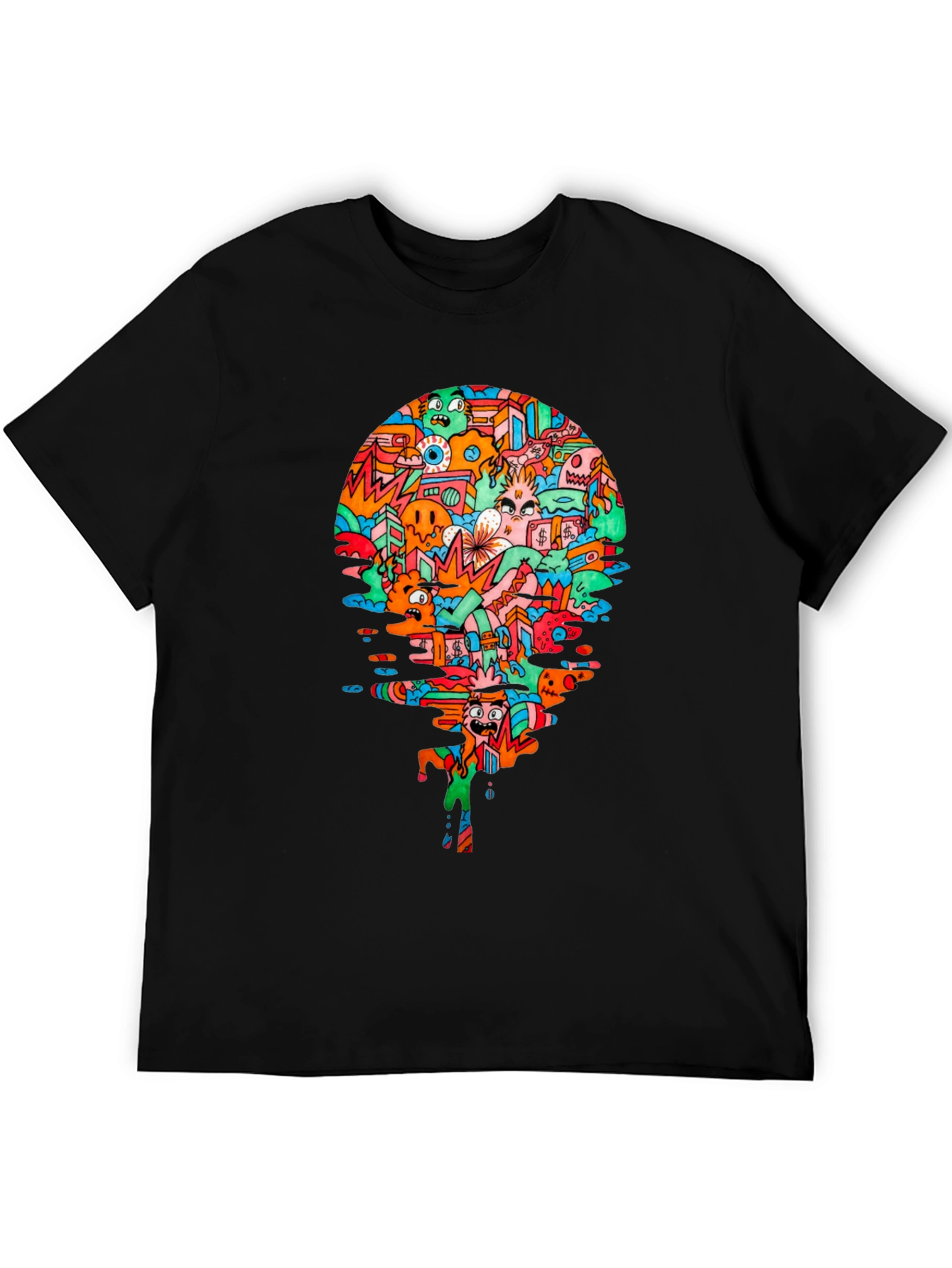 Black Abstract Doodle Art Black T-Shirt view 5