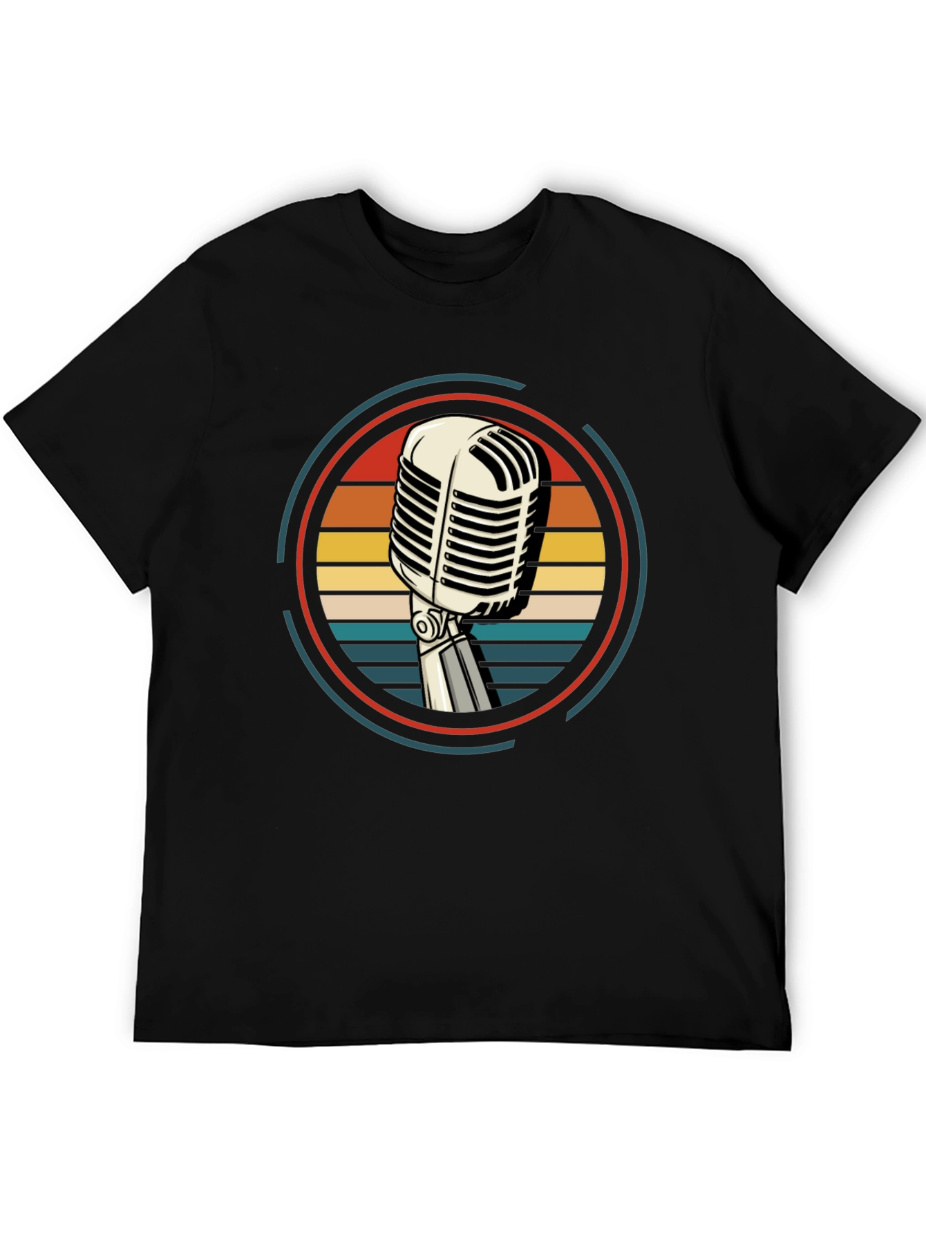 Black Retro Microphone Graphic Tee - Vintage Style view 5