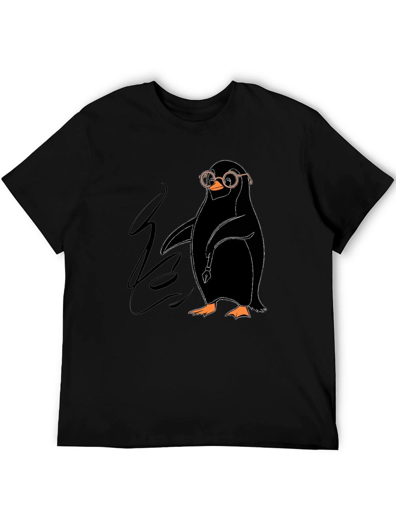 Black Penguin with Glasses Graphic Tee - Quirky Black T-Shirt view 5