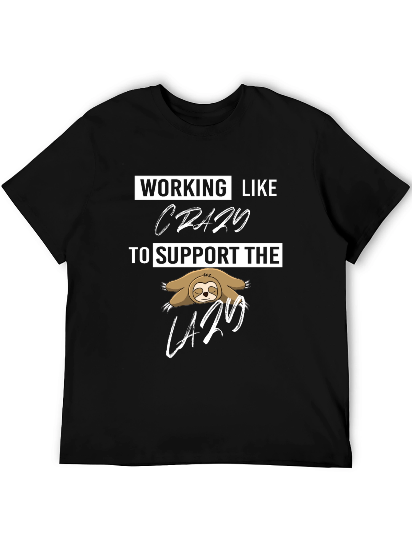 Black Working Like Crazy Sloth Graphic Tee view 5