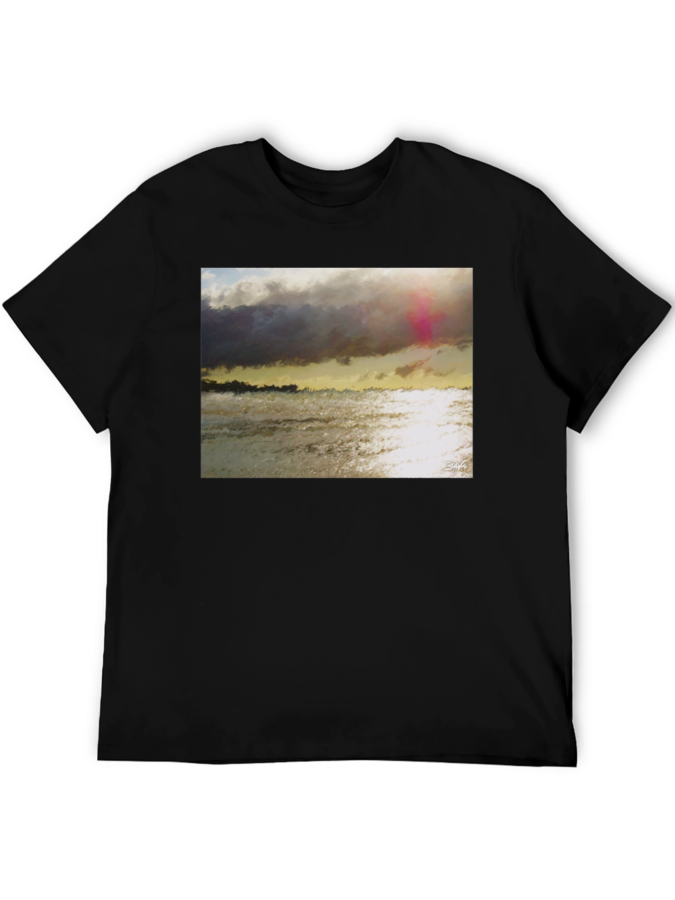 Black Ocean Sunset Graphic T-Shirt - Soft Cotton Blend view 5