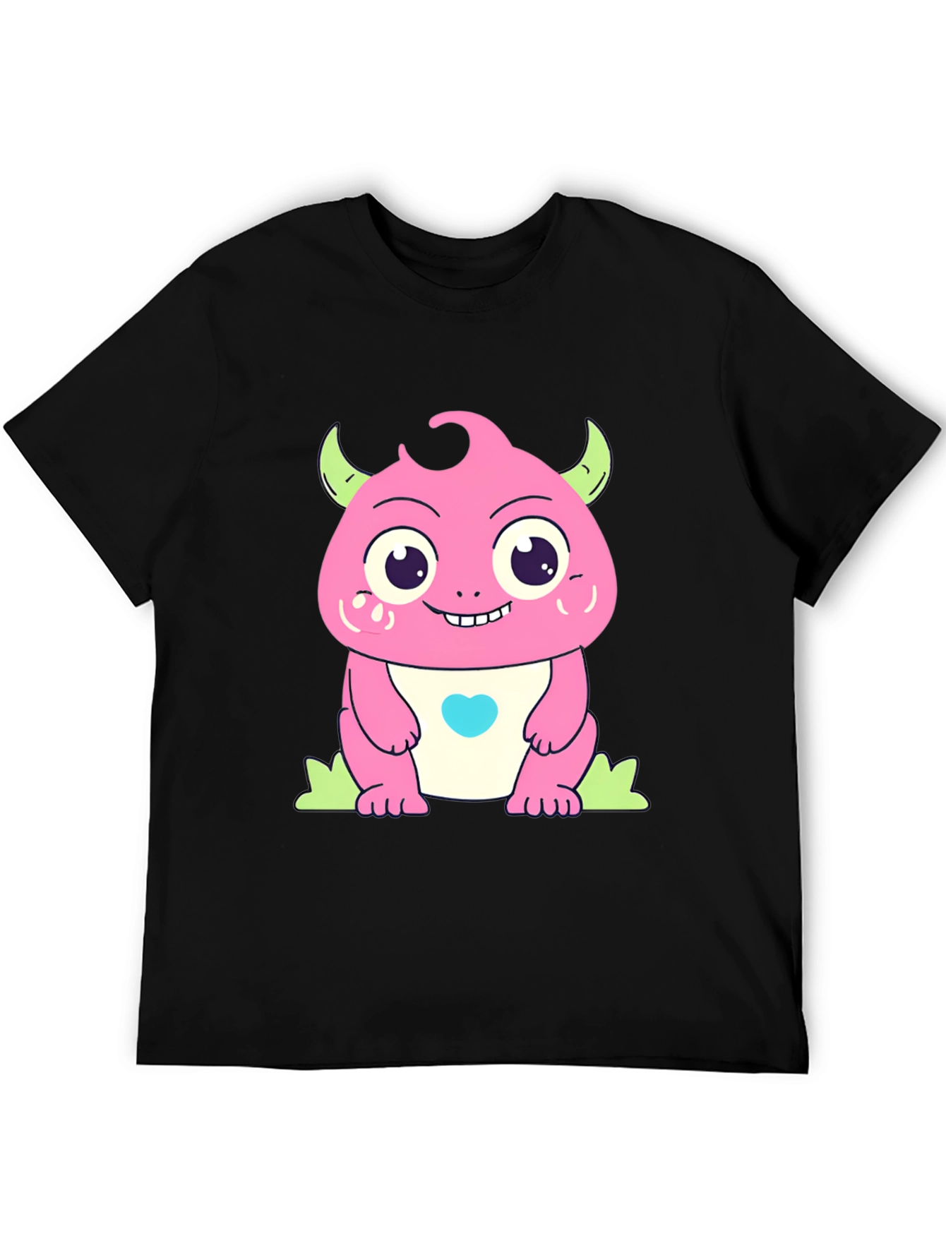 Black Cute Cartoon Monster Graphic Black T-Shirt view 5