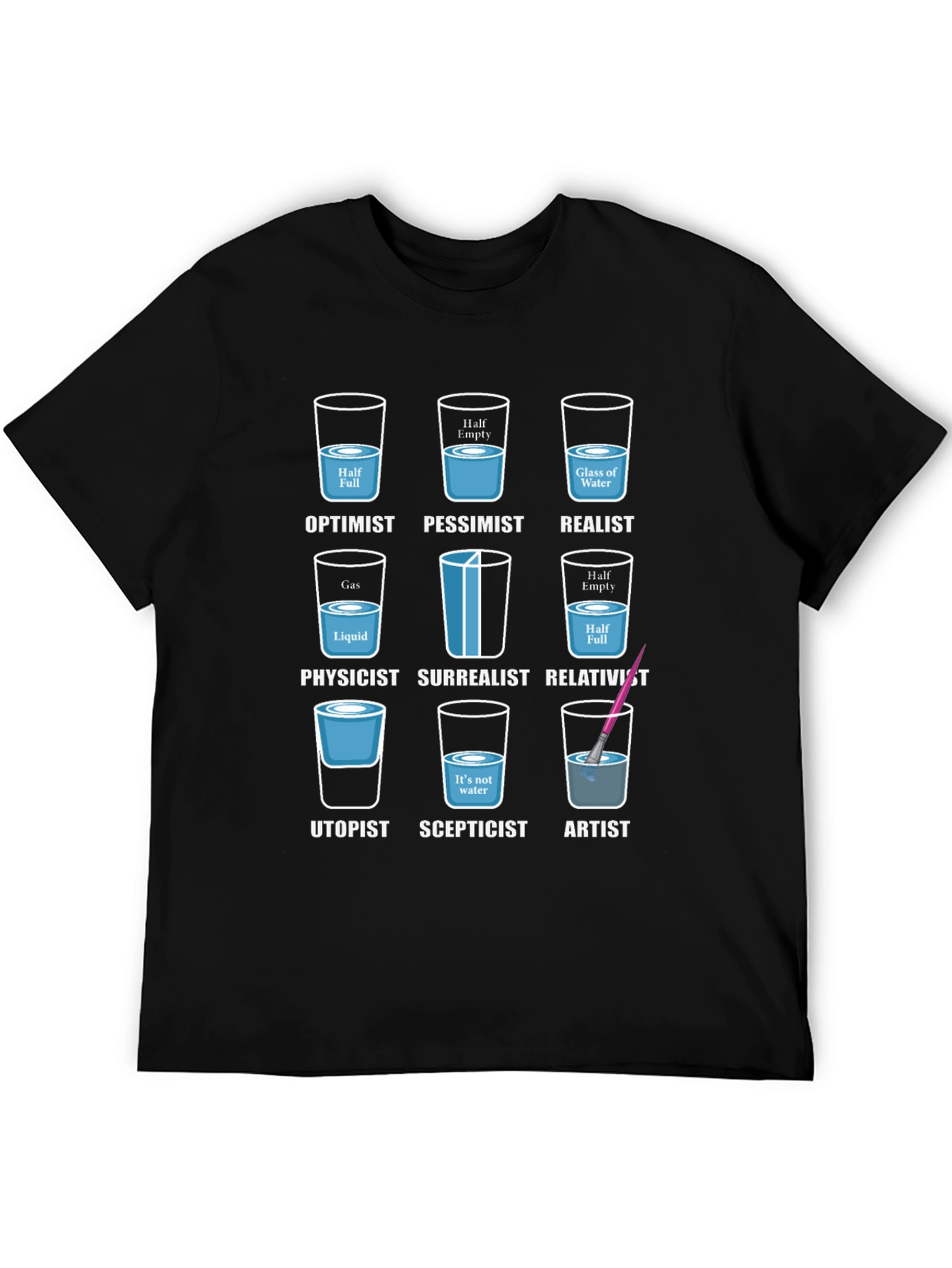 Black Optimist Pessimist Realist T-Shirt view 5