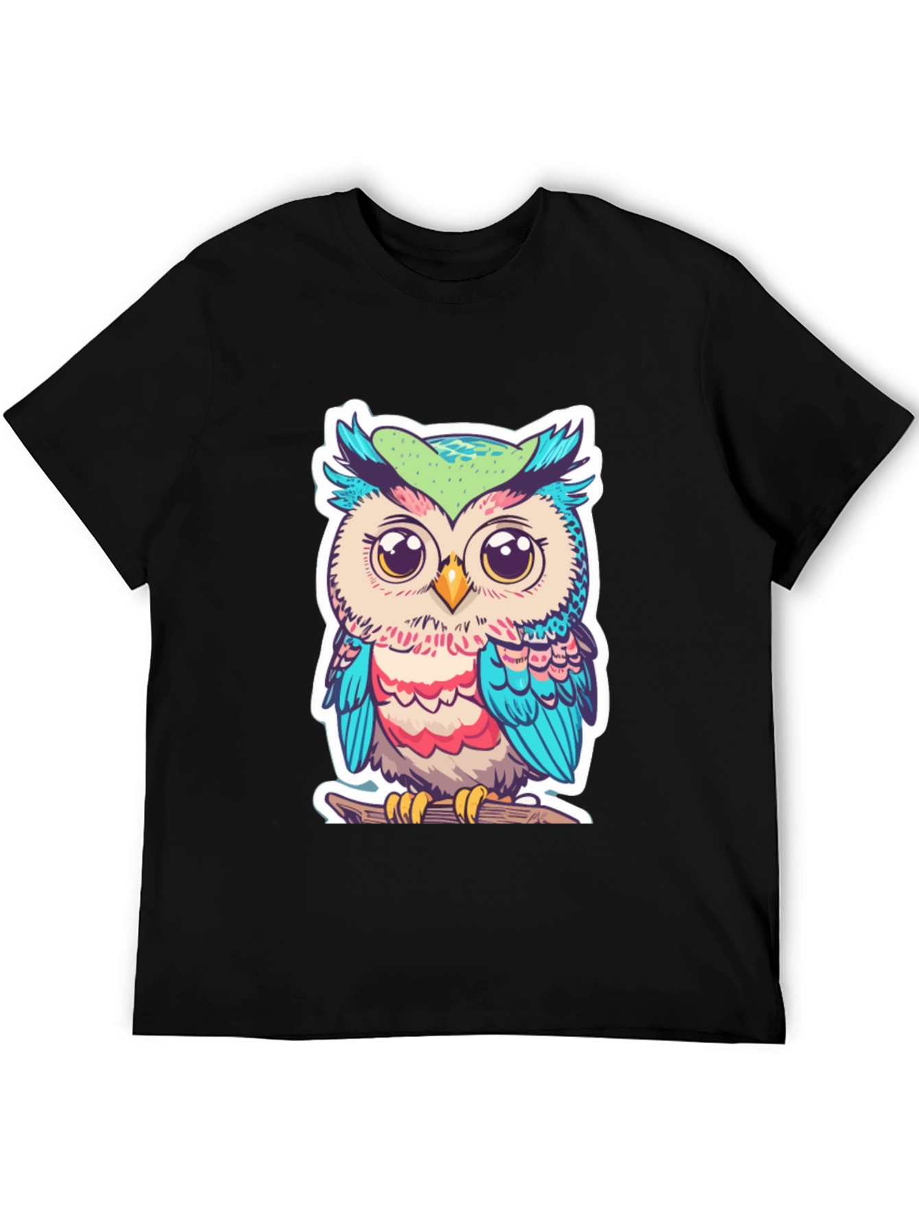 Black Cute Owl Graphic T-Shirt - Black Cotton Tee view 5