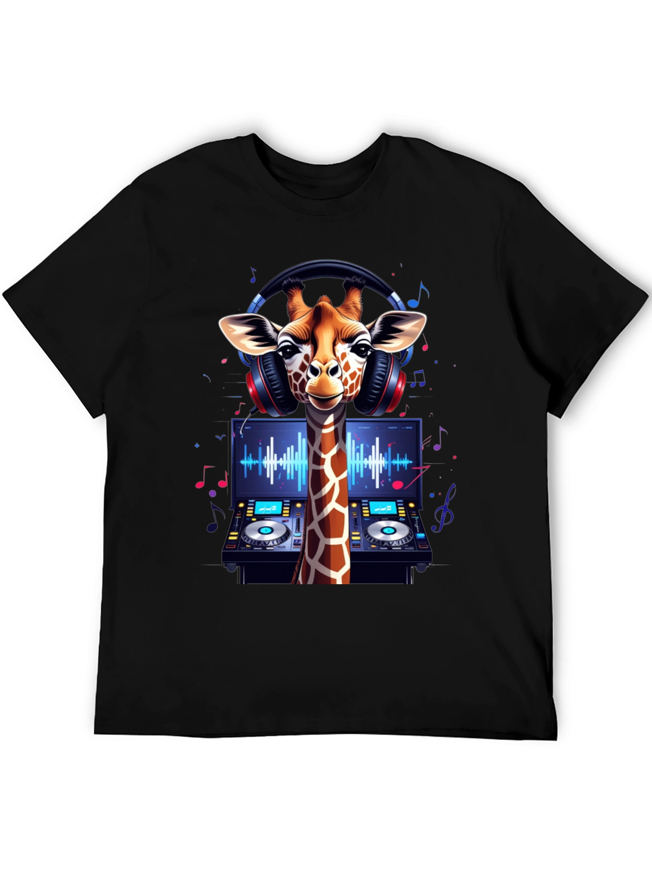 Black DJ Giraffe Graphic Tee - Music Lover's T-Shirt view 5