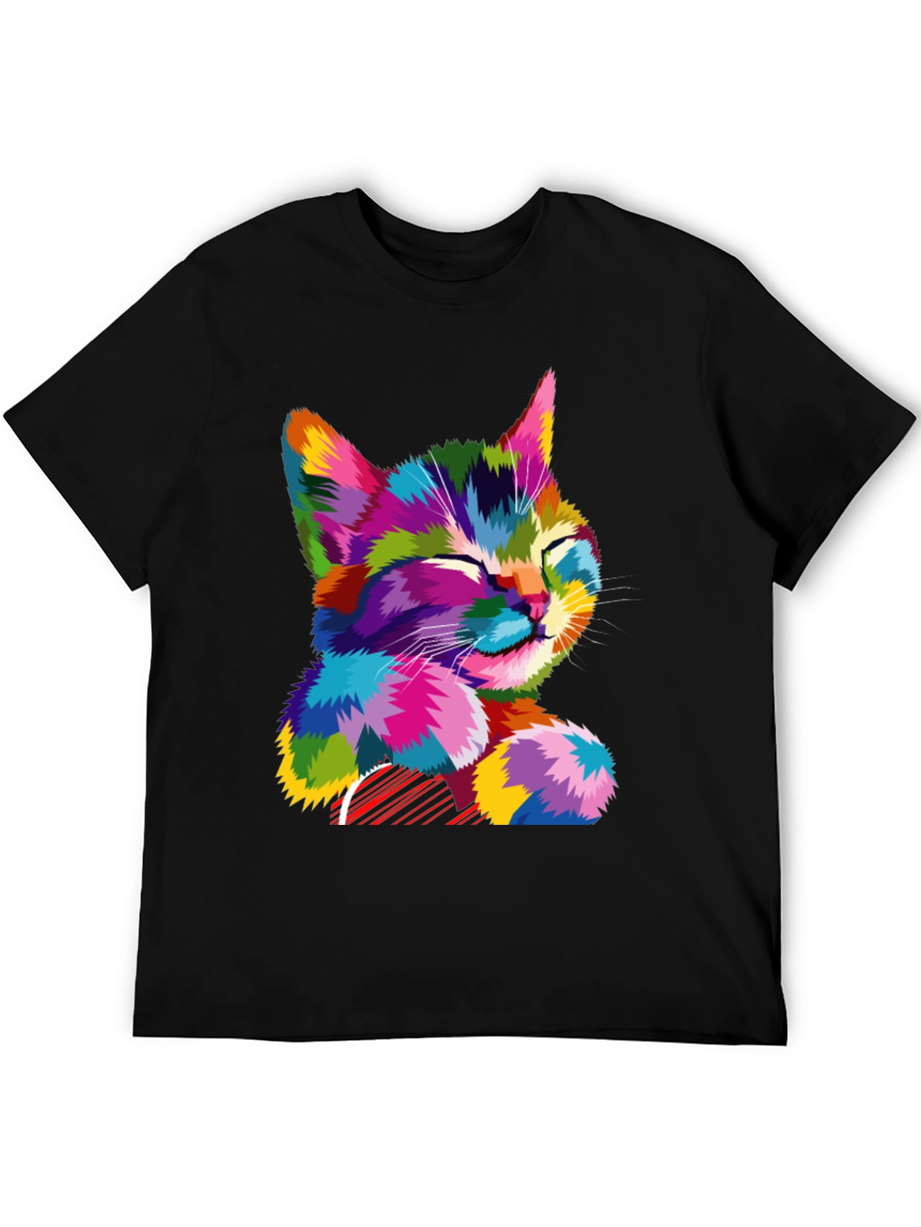 Black Colorful Cat Graphic T-Shirt - Stylish Men's Tee view 5