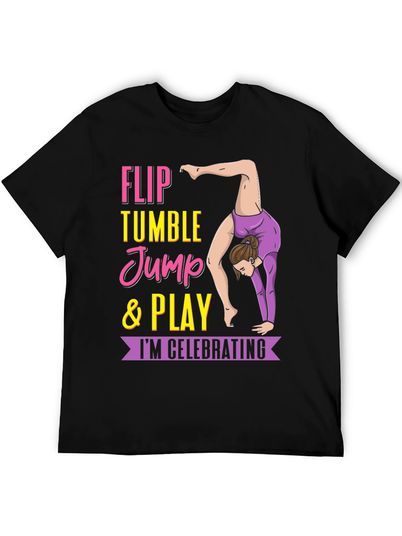Black Gymnastics T-Shirt - Flip, Tumble, Jump & Play Tee view 5